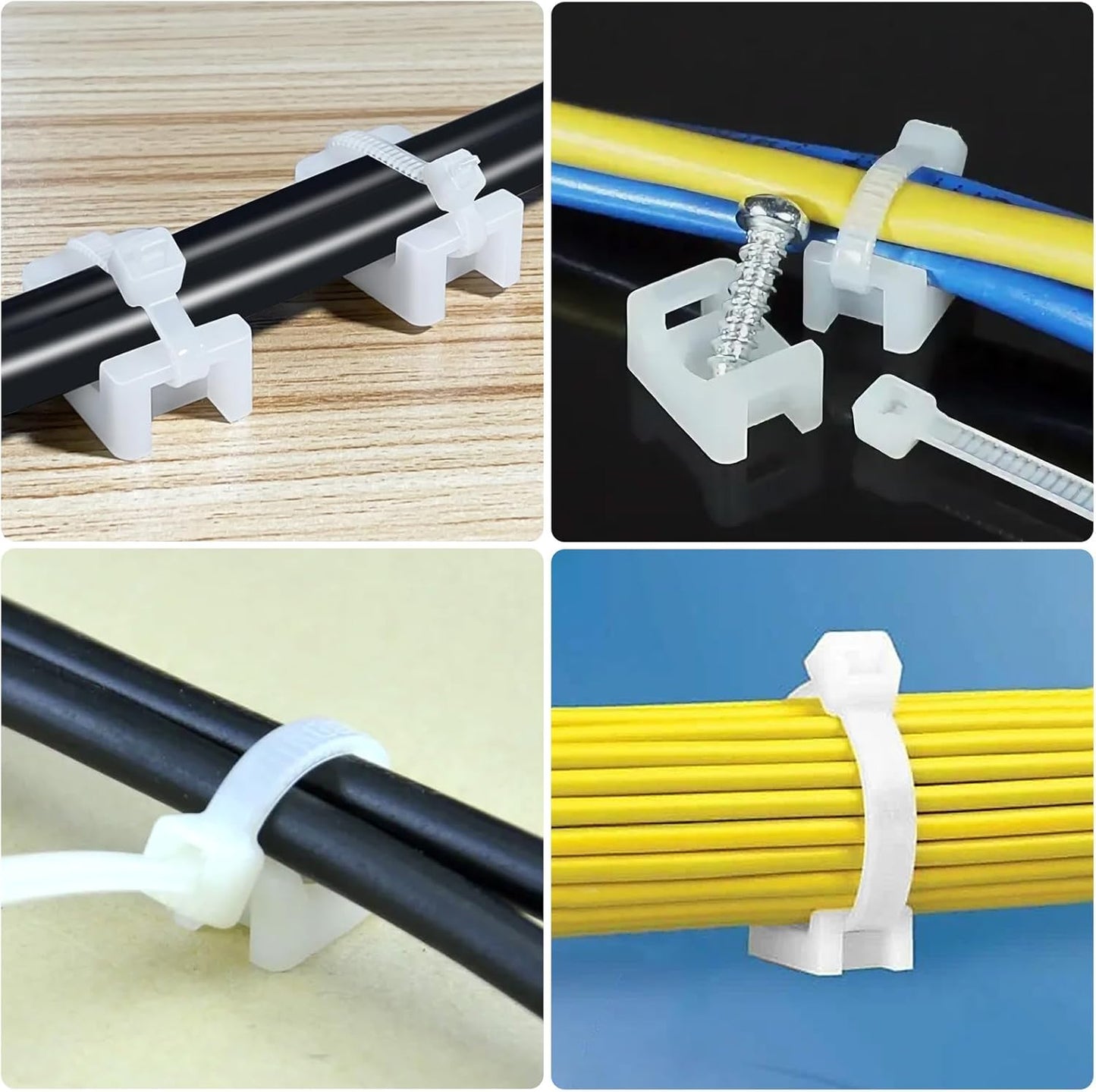 100Pcs Cable Zip Tie Mounts Kit, 0.6in Plastic Zip Ties with Screw Hole, White Zip Tie Anchors, Sturdy Zip Tie Mounting Squares Base with Tapping Screw for Wire Organizer (White, 0.6 inch)