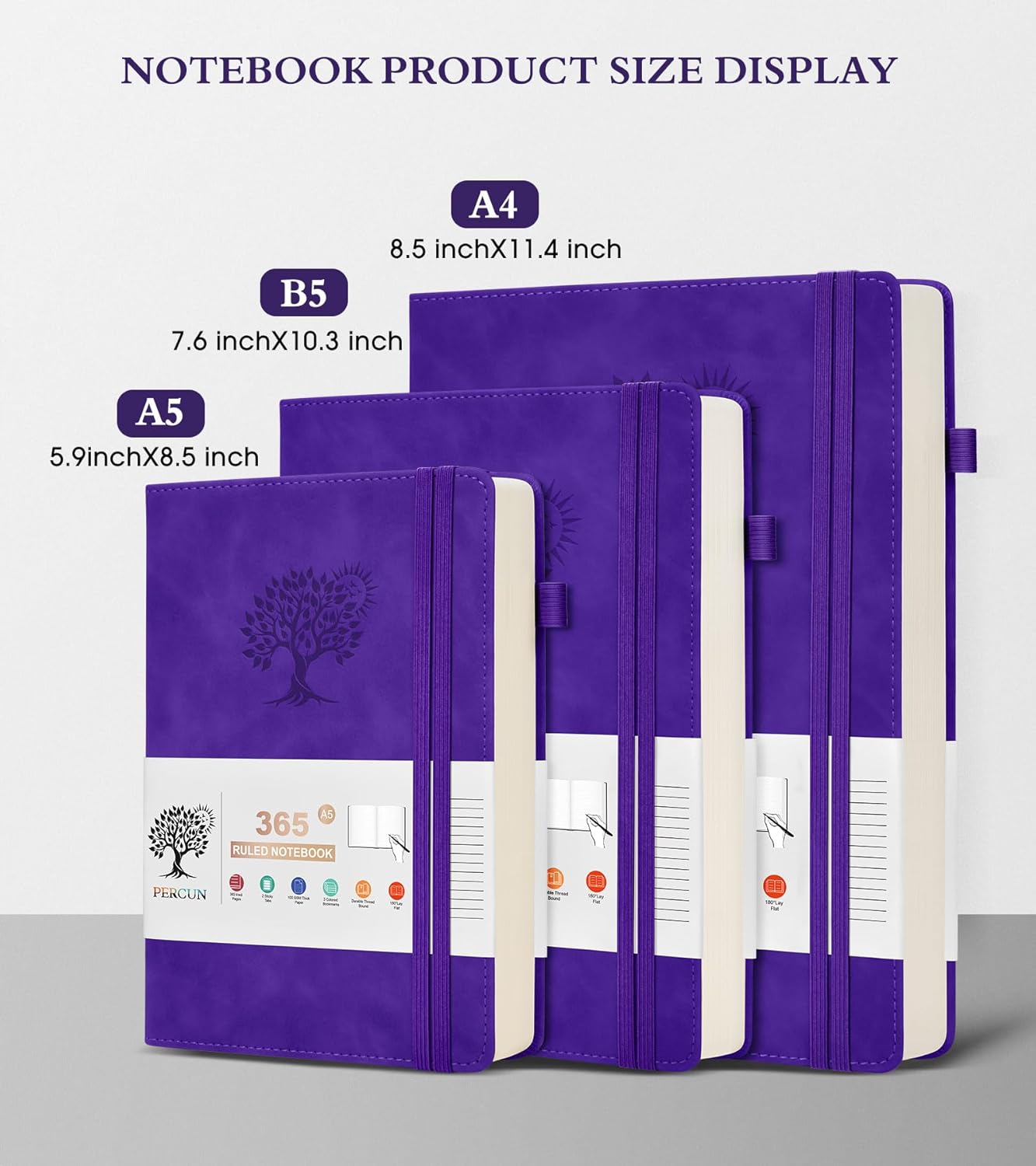 A5 Lined Journal Notebook - 365 Page Leather Journals for Writing Women & Men，Hardcover Notebook with 100Gsm Thick Pages，Daily Diary for Travel, Work，School，Note Taking，College Ruled (5.9" x 8.5")