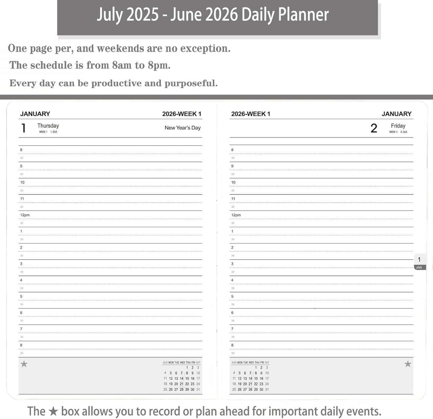 2025-2026 Daily Planner, One Page Per Day, Academic Planner (July 2025 - June 2026), Appointment Book with Time Slots and Monthly Tabs, 5.7" x 8.25", Pocket, Leather Cove (Brown)