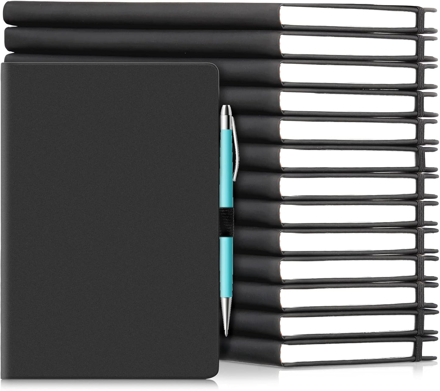 Laumoi 14 Pack Lined Journal Notebooks 5.5 x 8.2 Inch A5 Hardcover Notebook College Ruled Notepad with Pen Holder PU Leather Ruled Lined Journals for School Business Work Writing(Black)