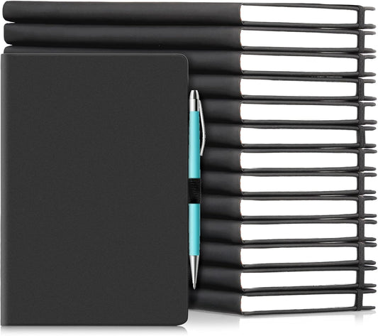 Laumoi 14 Pack Lined Journal Notebooks 5.5 x 8.2 Inch A5 Hardcover Notebook College Ruled Notepad with Pen Holder PU Leather Ruled Lined Journals for School Business Work Writing(Black)