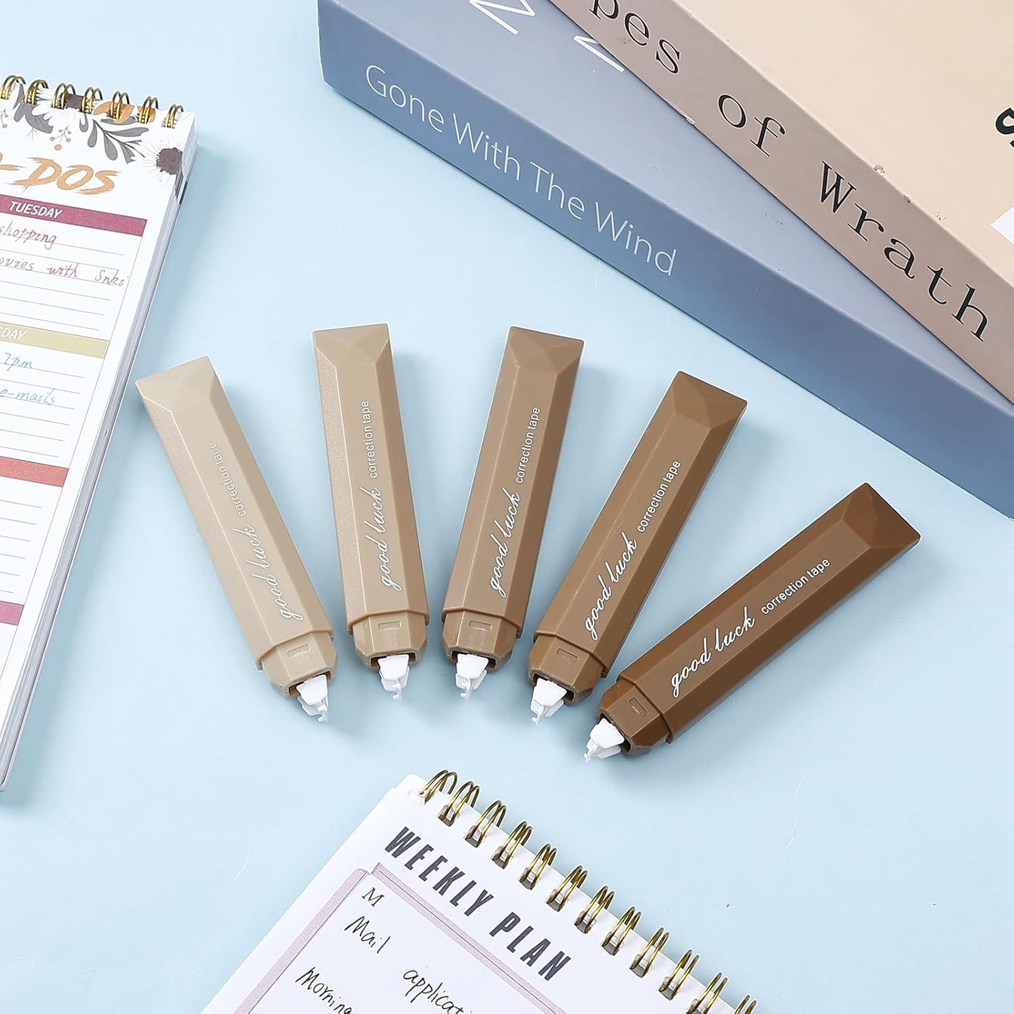 Temiary 5 Pcs White Correction Tapes, Aesthetic Correction Tape Pens Smooth Pull Out, Easy to Use Pen Shaped Applicator for Students School Office Supplies (Coffee)