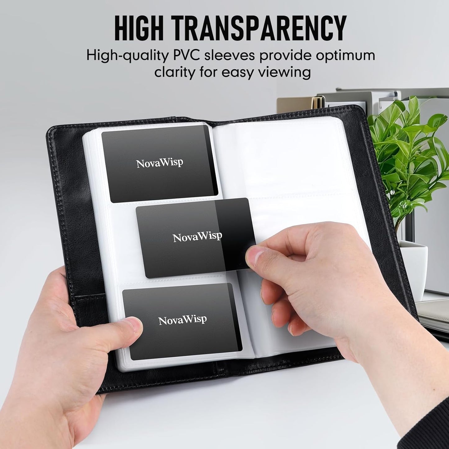300 Business Cards Holder, 50 Pages Gift Cards Holder, Professional PU Leather Credit Cards Organizer Wallet, Portable Name Card Book Binder Folder, Men Women & Office Supplies, Black