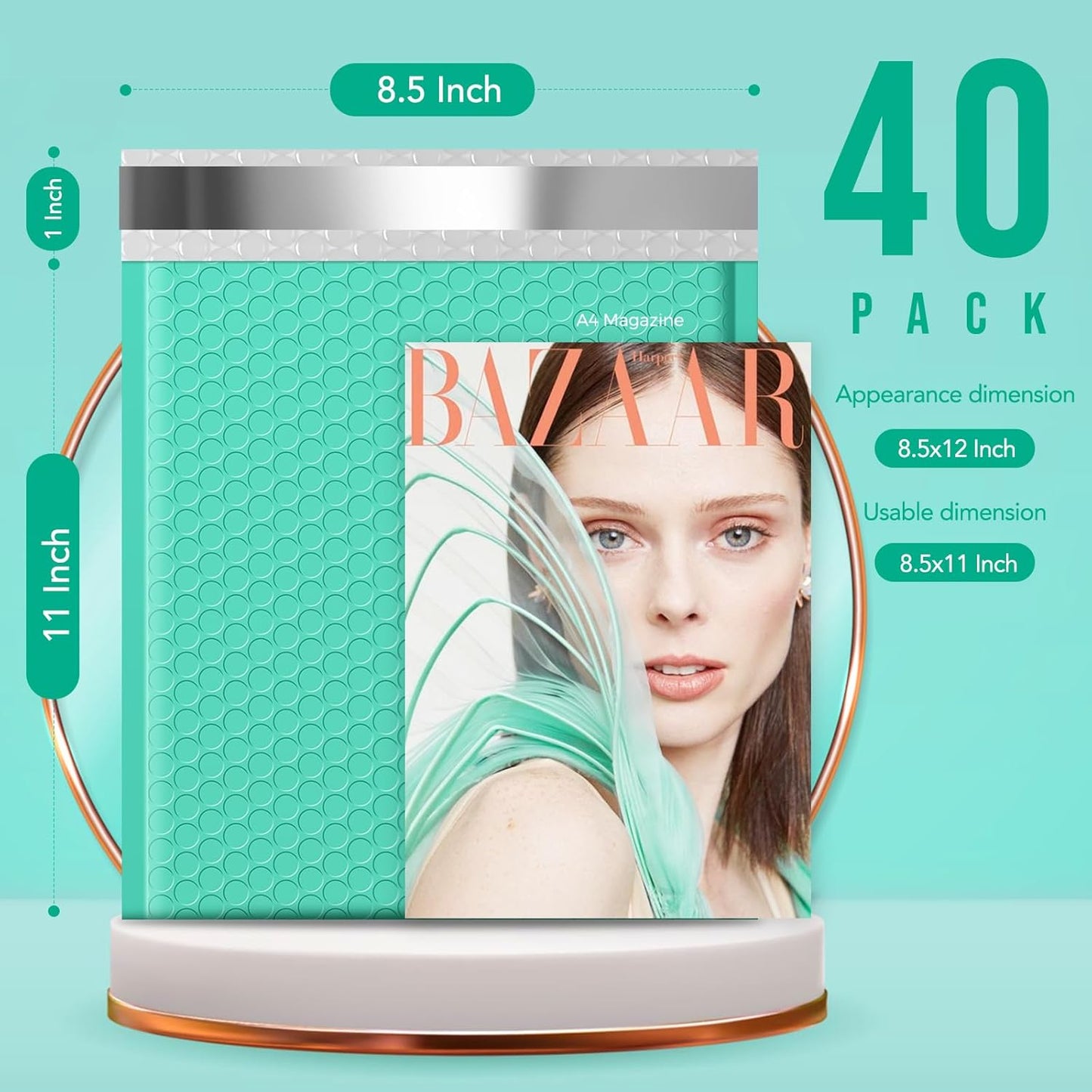 Fuxury Bubble Mailers 8.5x12 Inch 40 Pack Self Seal Large Bubble Envelopes Water Resistant Thick Cushioning Mailer for Small Business Packaging, Mailing Teal #2