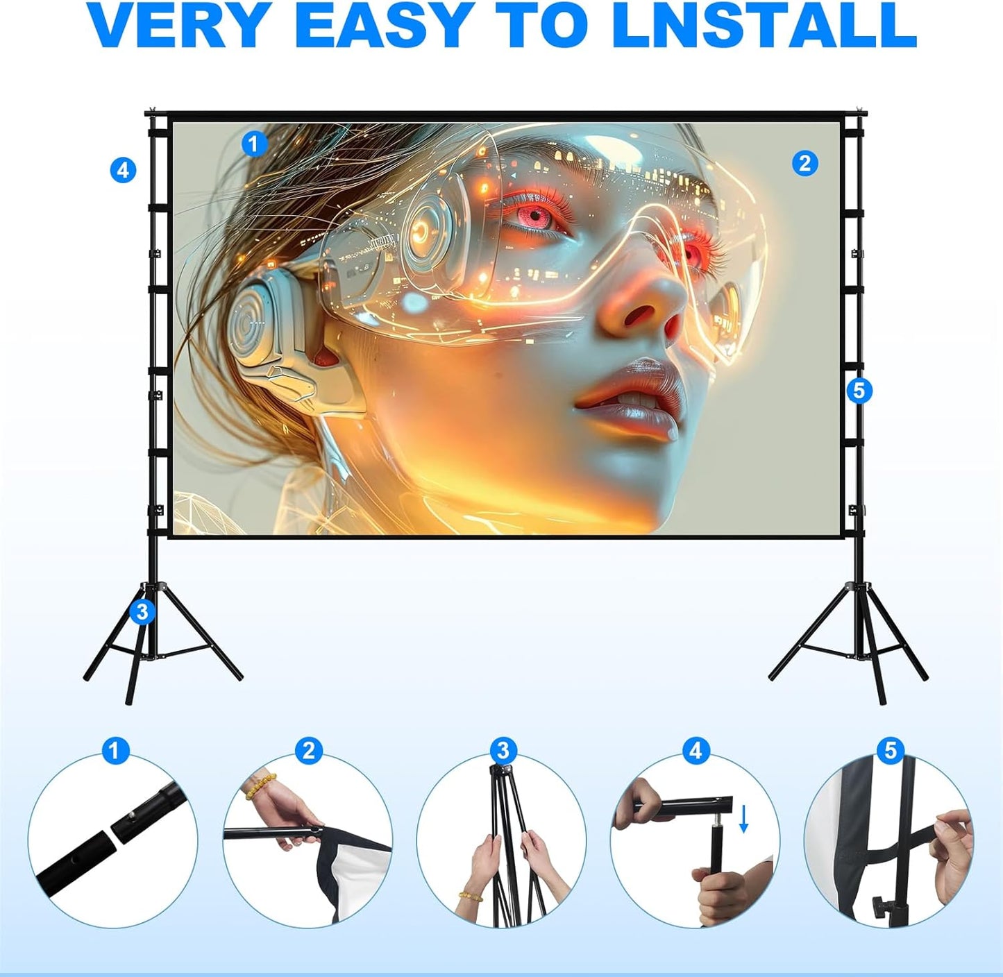 150 inch Outdoor Projector Screen with Stand,DUYIKJ Portable Heavy Duty Bracket Large Projector Screen 16:9 4K HD Rear Front Projection Movie Screen with Carry Bag for Home Theater