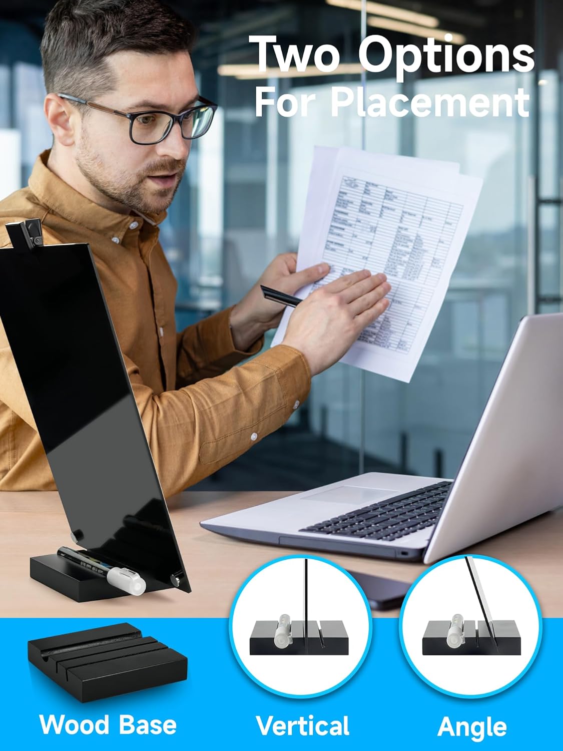 2 PCS Desktop Black Dry Erase Board with Stand - 12” x 8” Small Acrylic Black Board with Marker and Magnetic Clip, Reusable Desk Notepad, to-Do List, Menu Board Signs for Bar, Office, Home