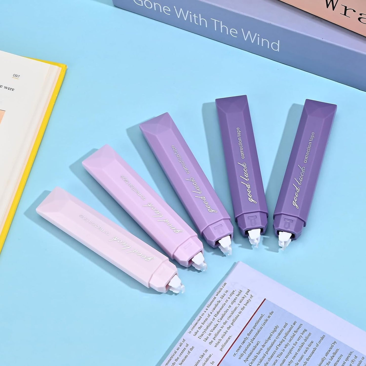 Temiary 5 Pcs White Correction Tapes, Aesthetic Correction Tape Pens Smooth Pull Out, Easy to Use Pen Shaped Applicator for Students School Office Supplies (Purple)