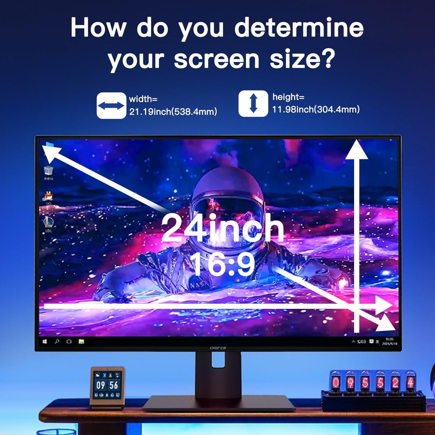 24 Inch Magnetic Hanging Computer Privacy Screen for 16:9 Widescreen Monitor, Removable Privacy Screen Anti Glare Blue Light Computer Screen Privacy Shield, Anti-Scratch 24in Protector Film