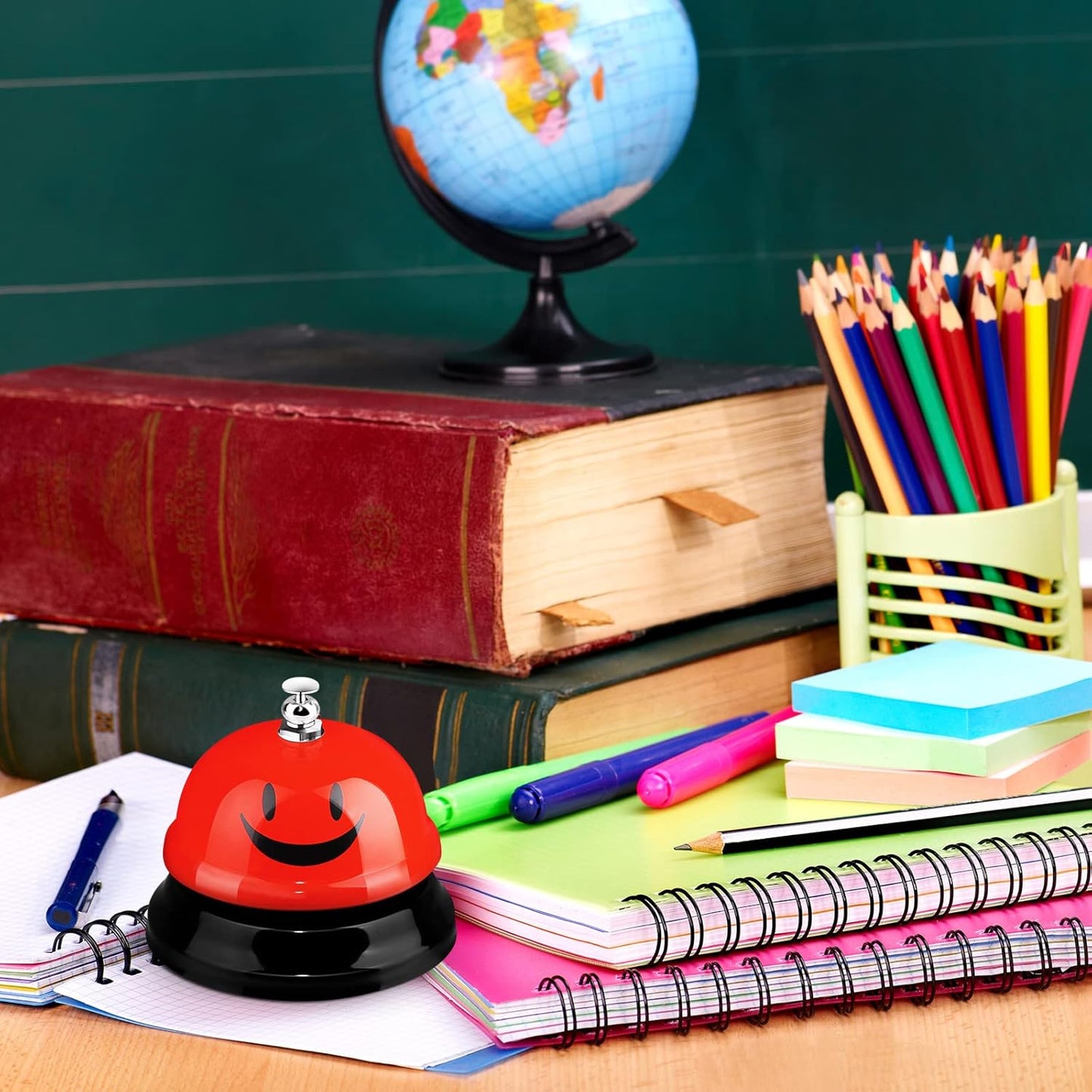 Tudomro 6 Pcs Call Service Dinner Bell for Desk Classroom Metal Smile Face Bell 3 Inch Diameter Anti Rust for Hotel Restaurant Office School Kitchen Bar(Plain Color)