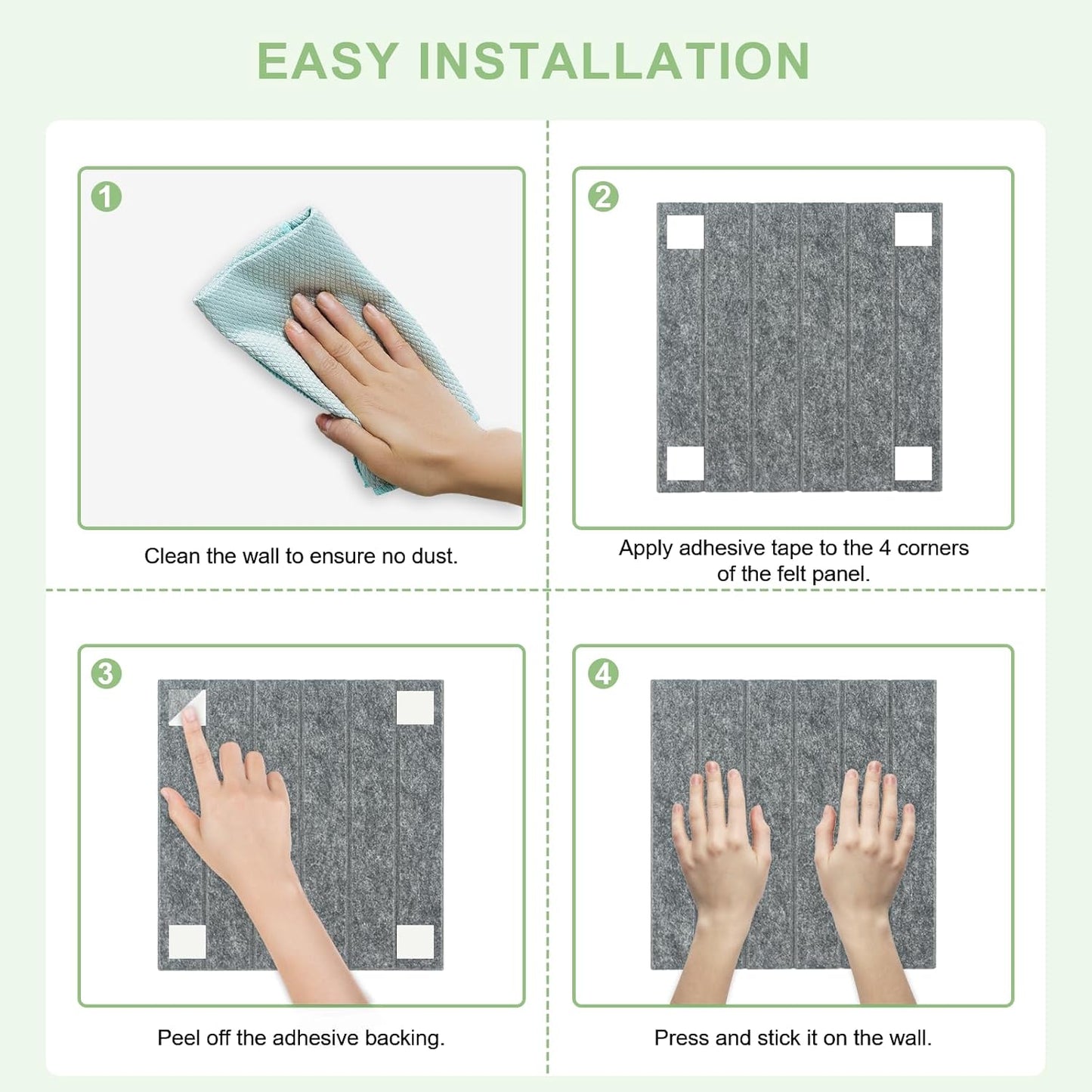 12 Pack Large Cork Board for Walls, Slat Wall Paneling, 48" X 36" Felt Bulletin Board Tiles with Safe Removable Adhesive Tabs & Push Pins, Pin Board Cork Board Wall Organizer for Office - Dark Grey