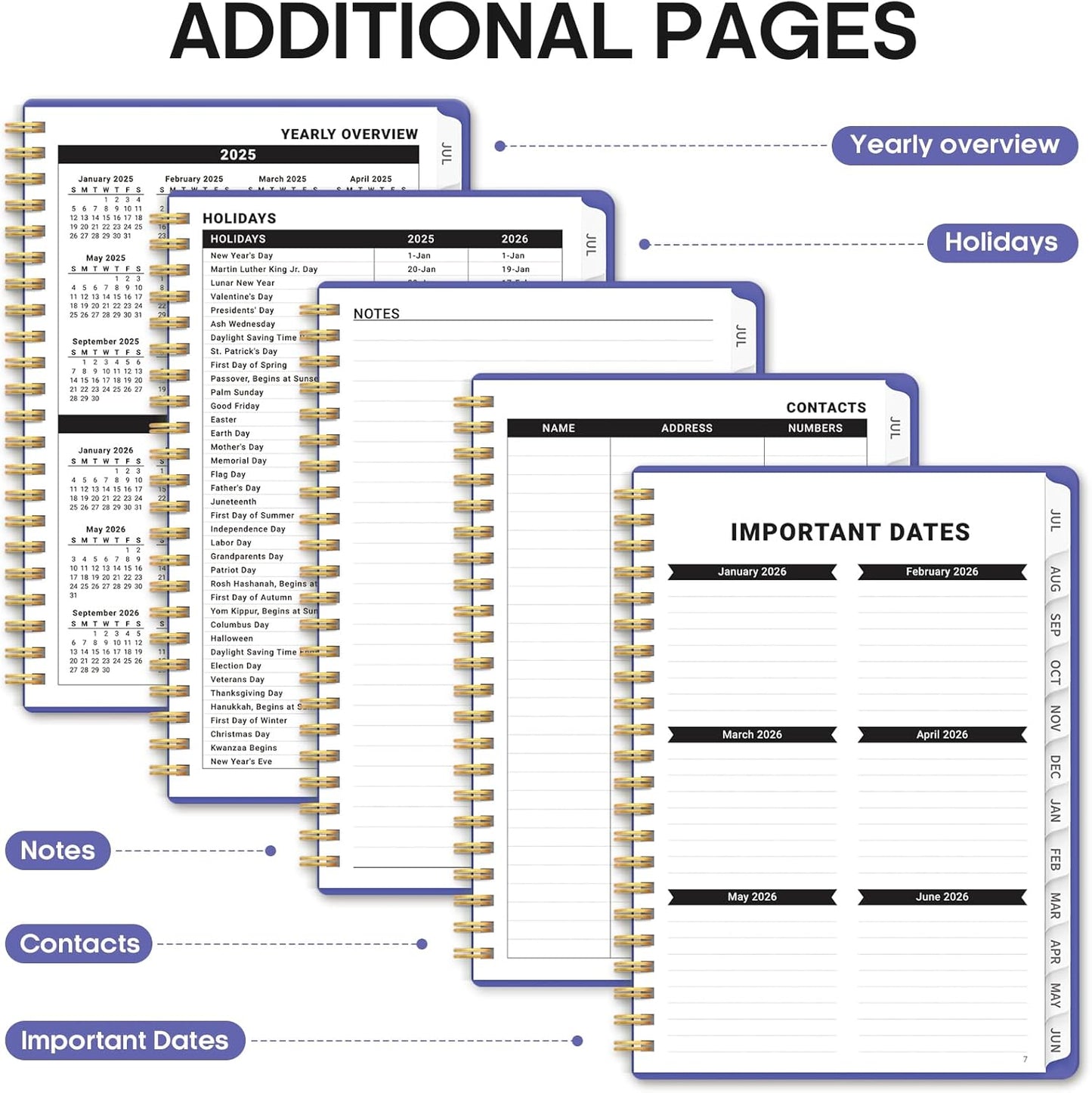Planner 2025-2026, Academic Year Weekly and Monthly Calendar Planner, July 2025 - June 2026, Spiral Bound School Planning Tool, Perfect for Teacher, Student, Woman & Men - A5 (6.3" x 8.5"), Violet