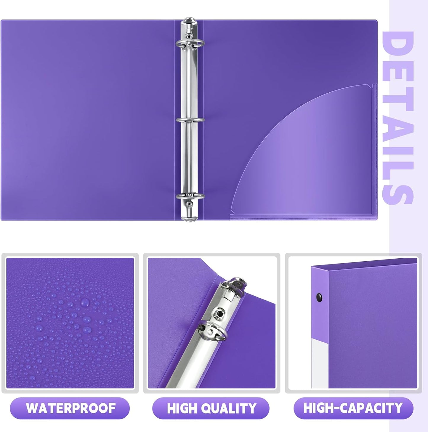 Henoyso 16 Pcs 3 Ring Binder 1/2'' Round Fits Letter Size 8. 5'' x 11'' Paper Plastic Flexible Binder Holds 100 Sheets with 1 Pockets Versatile Organizer for Office Home School (Blue Green Purple Red)