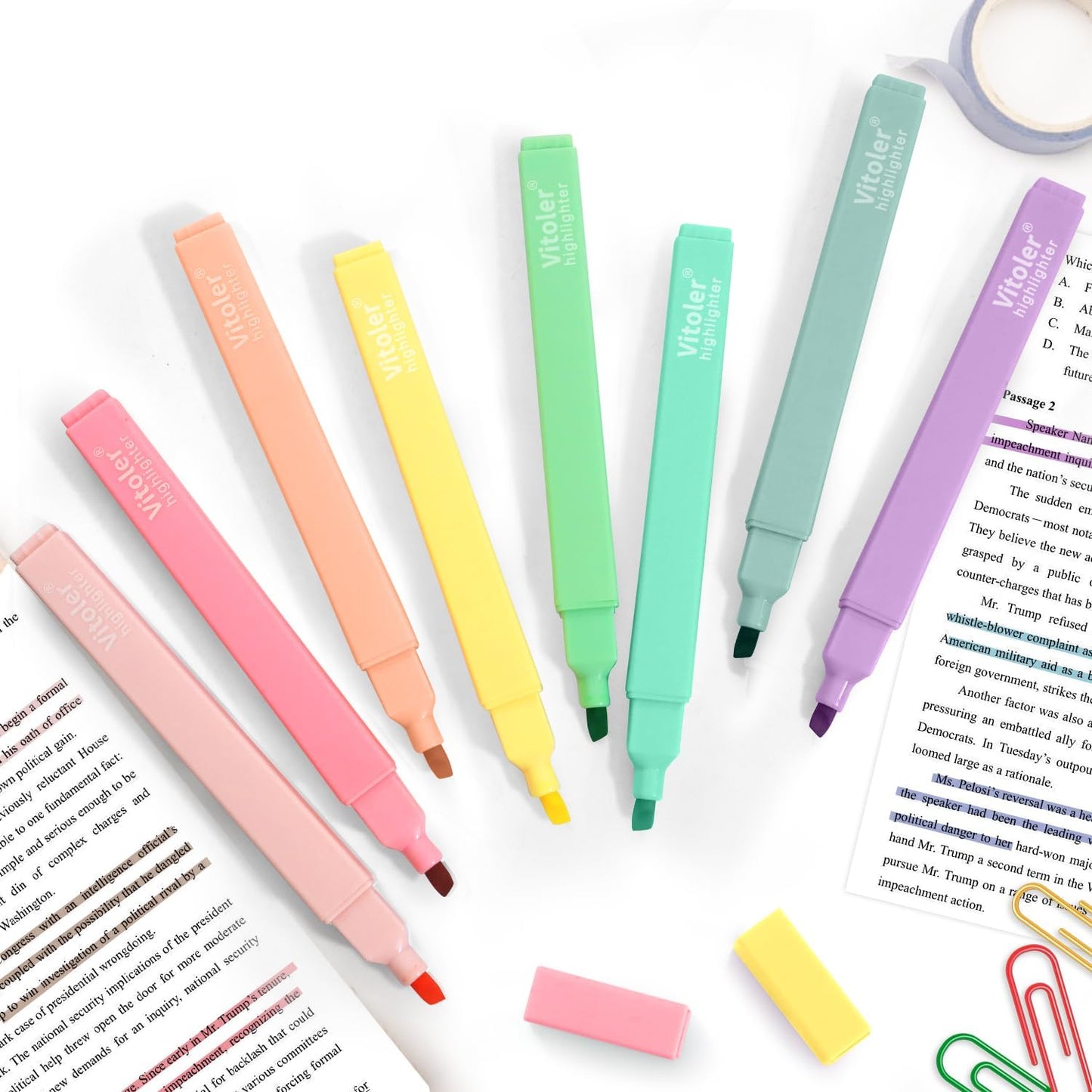 Bible Highlighters,Aesthetic Cute Highlighters Bulk,8pcs Colorful Highlighter Markers No Bleed for Office School Supplies