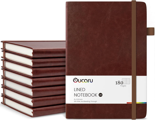 Oucaru Lined Journal Notebook, 8 Pack, 180 Pages, A5 Journals for Writing, 100 GSM Thick Paper, Small Notebooks Daily Journal for Women Men Work, Business, School, Travel Supplies