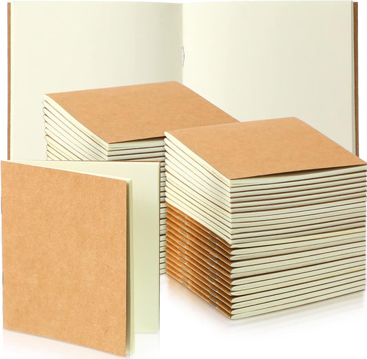 Thenshop 50 Pack Mini Pocket Kraft Notebooks Bulk 4 x 4 Inch Journal Notepads with Dot Memo Sketchbooks Writing Notepad for Party Favors Supplies(Brown,Blank Page)