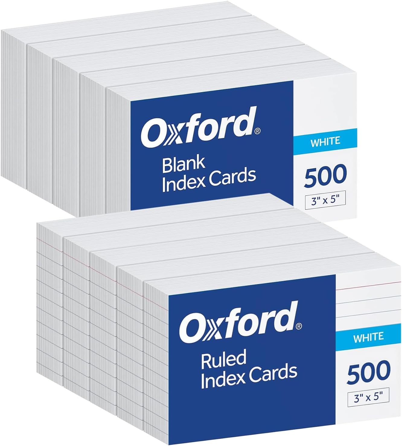 Oxford 3"x5" Index Cards Bundle - White, Unruled Blank Cards for Creative Uses & Lined Cards for Neat Notes, Study Flashcards, Recipes, To-Do Lists & Organizing, 1000 Count (5 Packs of 100 Each)