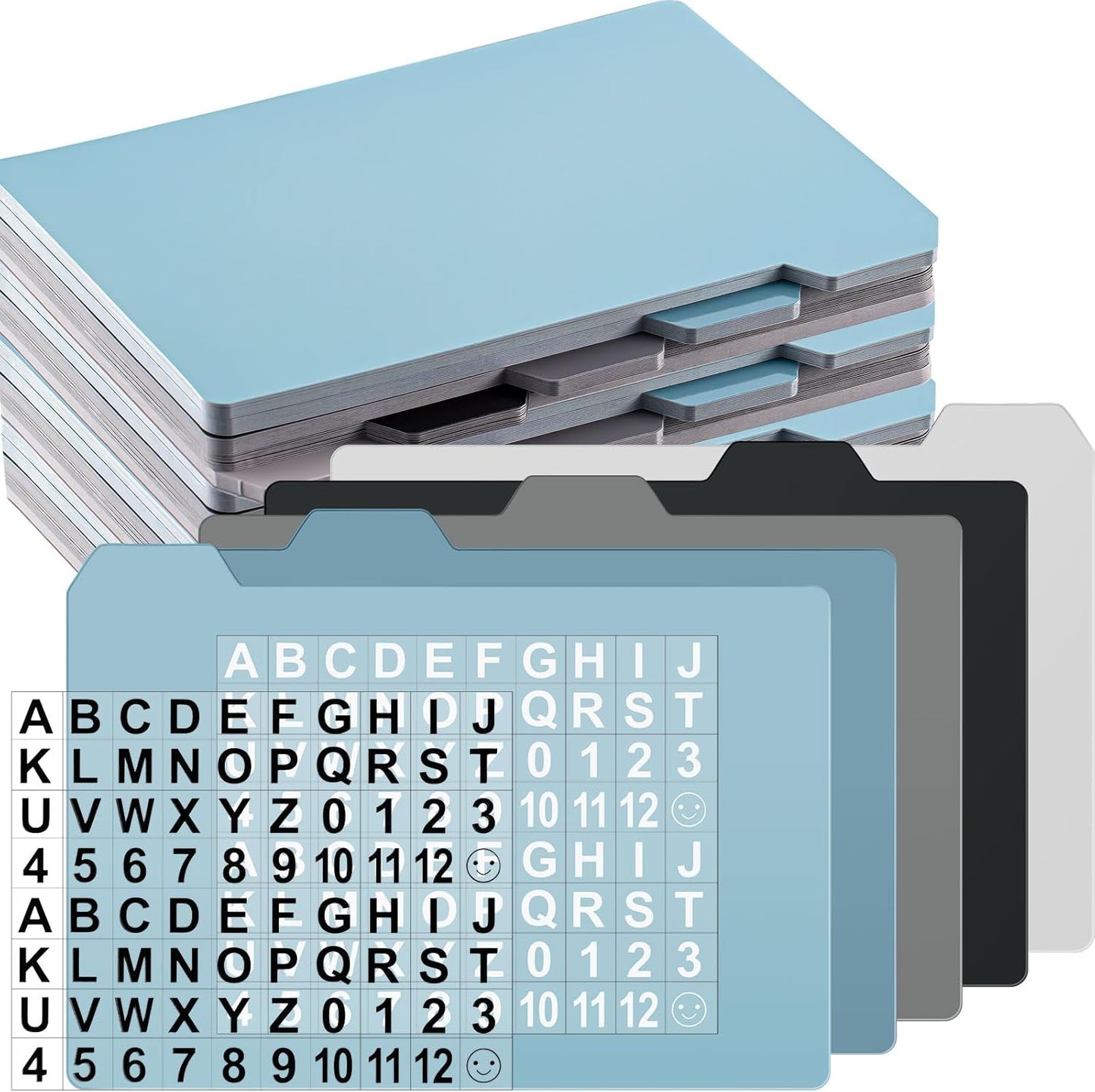 Harloon 52 Pcs Dry Erase Index Card Guide Set Include 50 Index Card Dividers 2 Number Alphabet Sticker with Tabs Photo Dividers for Office Business Back to School Supplies(4 x 6 Inch,Modern Blue)