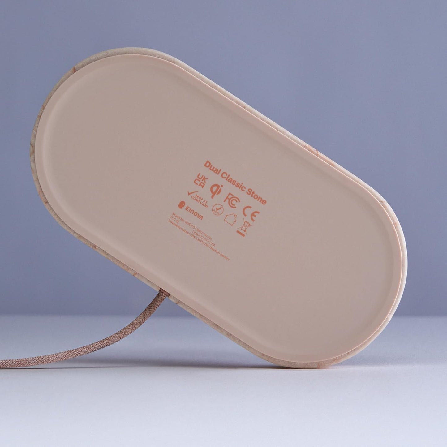 Einova Dual Classic Stone – Dual Wireless Charging Pad in Genuine Marble, Designed in Italy, Qi Certified, for Smartphones, Wireless Earbuds & More – Cream Marble