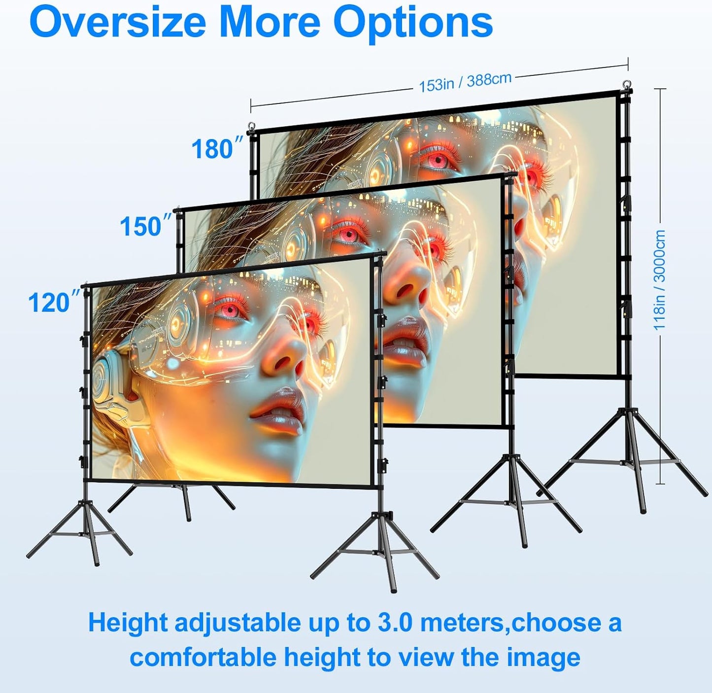180 inch Outdoor Projector Screen with Stand,DUYIKJ Portable Heavy Duty Bracket 15 FT Large Projector Screen 16:9 4K HD Rear Front Projection Movie Screen with Carry Bag for Home Theater
