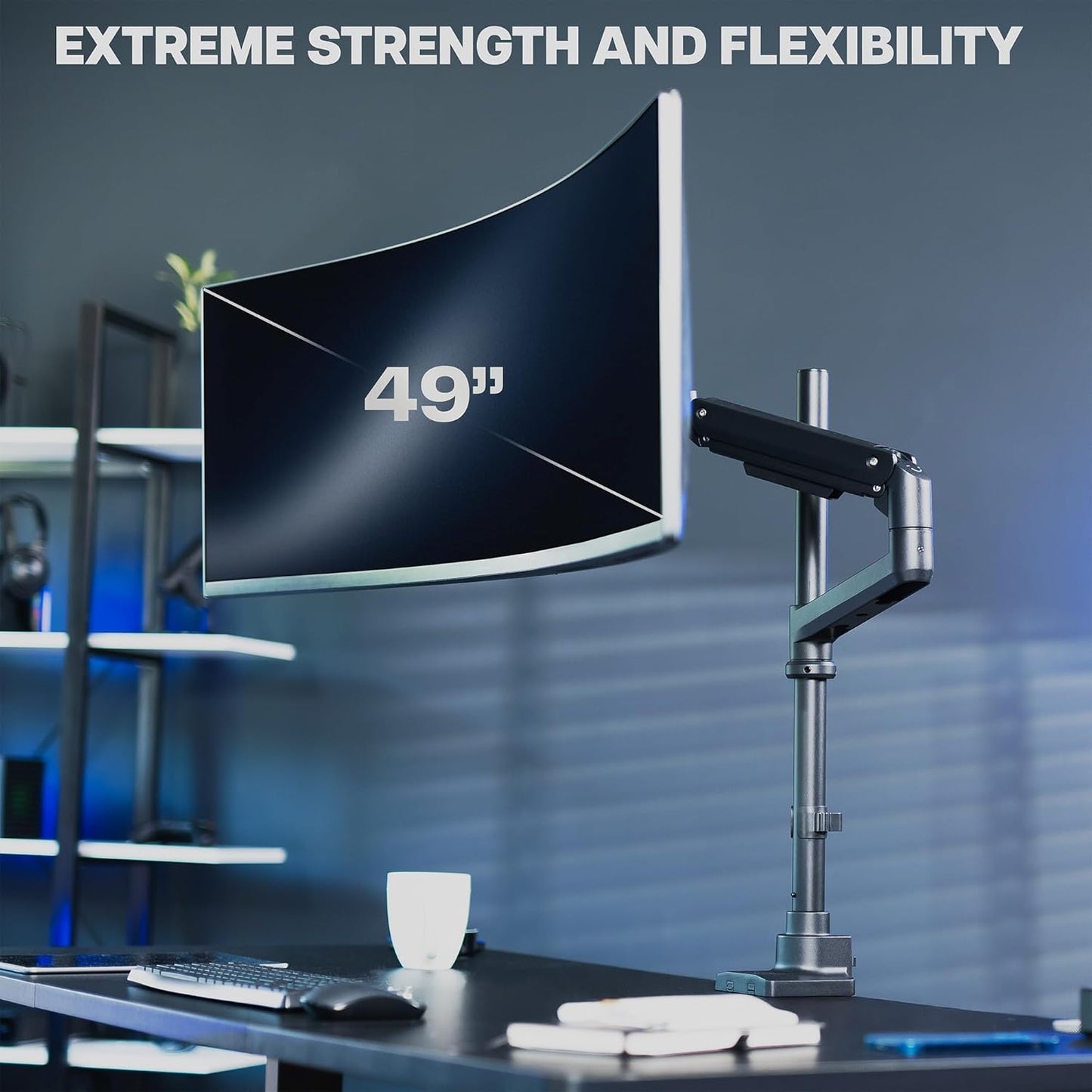 VIVO Pneumatic Arm Single Ultrawide Monitor Extra Tall Desk Mount for Up to 49 inch Screens, Heavy Duty Clamp, Holds Ultra Wides Up to 44 lbs, Black, STAND-V110K