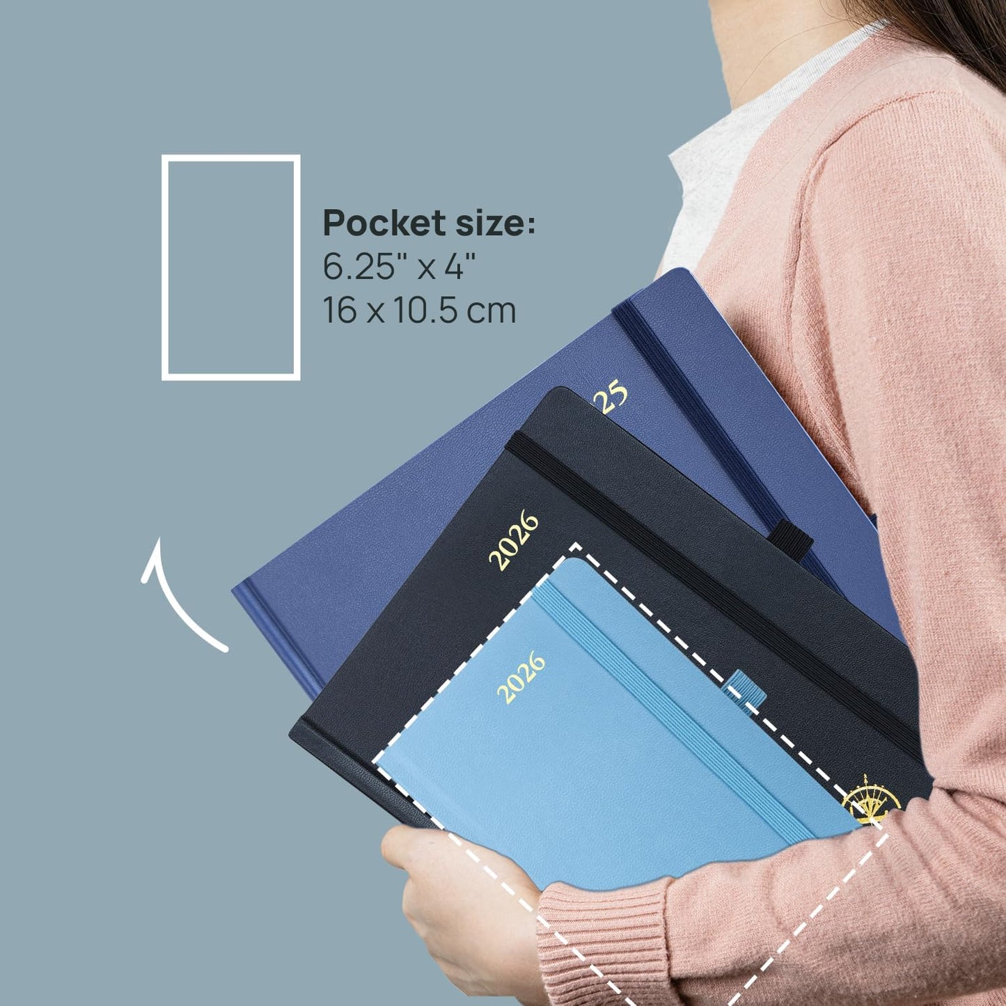 POPRUN 2026 Planner (Pocket Size 4''x 6.25'' Hardcover) - Small Calendar for Purse with Hourly Schedule & Vertical Weekly Layout, Monthly Calendars, 100 GSM - Orange