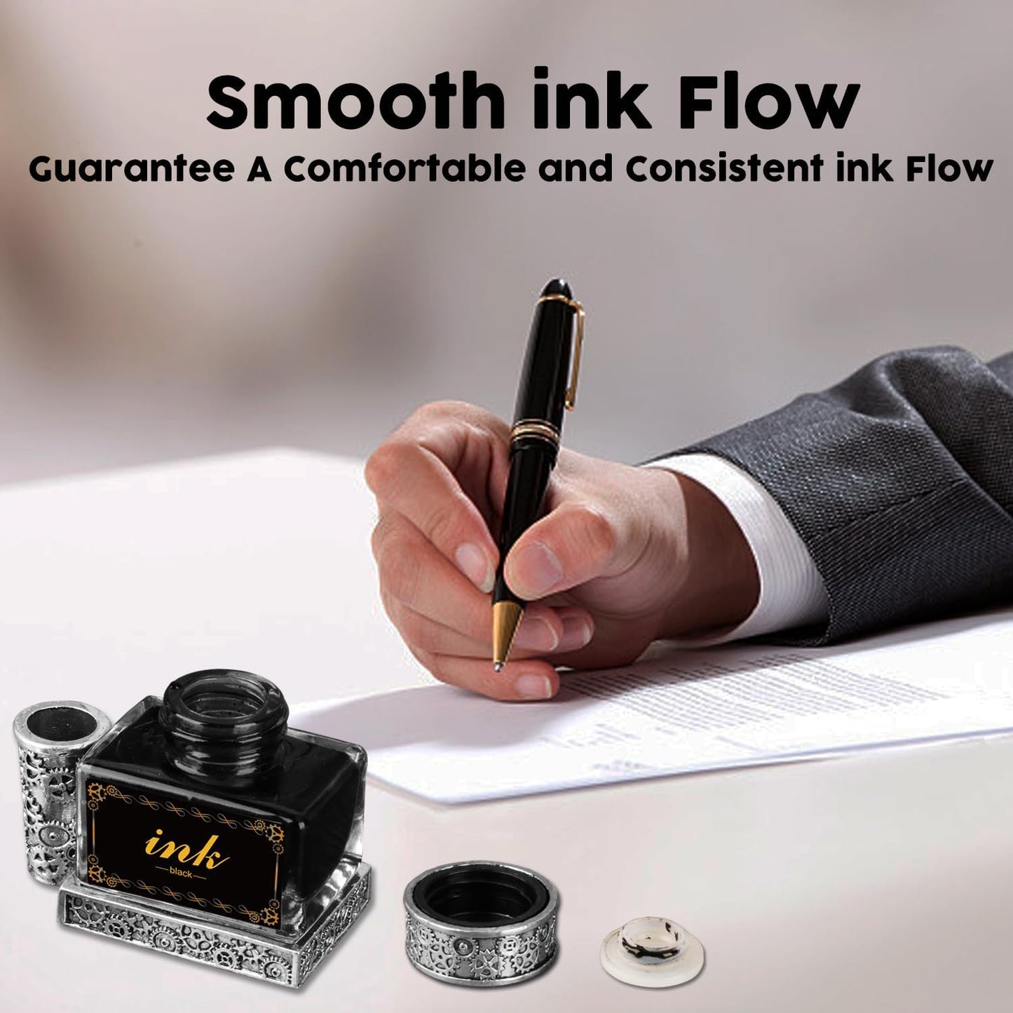 Calligraphy Ink Pen Ink Black,15ml Black Ink,2-in-1 Pen Holder Ink,Suitable for quills Quill Pen dip Pen Calligraphy Pen Drawing Pen,Carbon Free Ink for pens