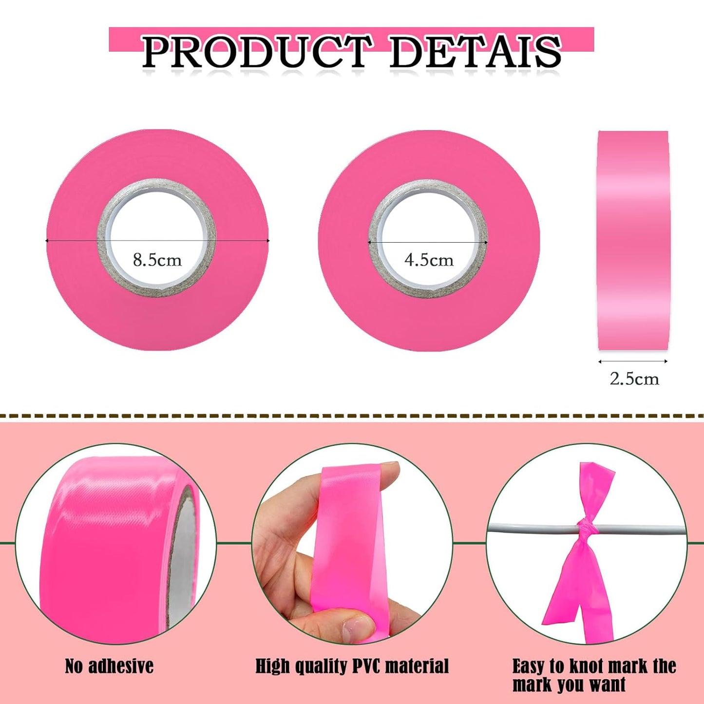 10 Pack Pink Flagging Tape, Non-Adhesive Plastic Ribbon Neon Marking Roll, 1inch*2000ft, Marking Tape for Tree Marking, Hunting, Boundaries and Hazardous Areas,Trail Marking