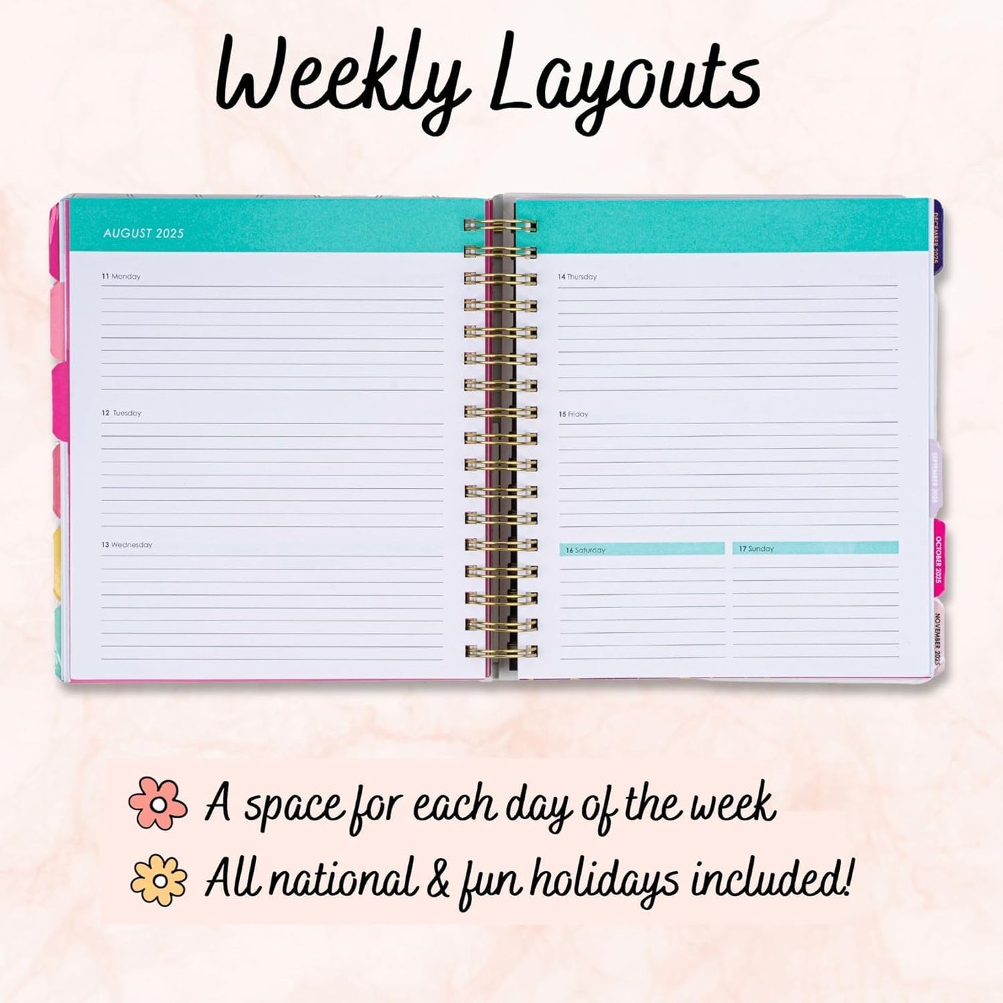 Votum 18-Month Day Large Planner, 2025-2026, Daily, Weekly & Monthly, January 2025 - June 2026, Blue Flowers - Appointment Book with 3 Sticker Sheets, Twin-Ring Binding, Notes Pages - School & Work