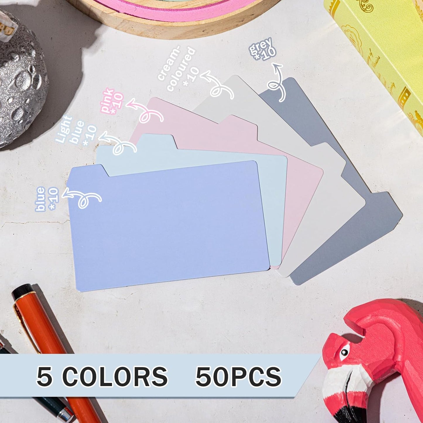 Harloon 52 Pcs Dry Erase Index Card Guide Set Include 50 Index Card Dividers 2 Number Alphabet Sticker with Tabs Photo Dividers for Office Business Back to School Supplies(3 x 5 Inch,Morandi)