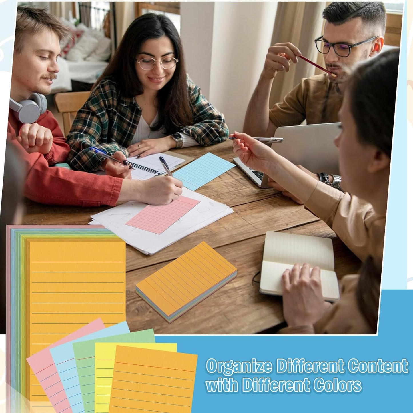 300 Pcs Colored Ruled Index Cards 3x5 Vertical Index Cards Notecards To Do List Cards Mini Memo Pad Daily to Do List Notepad Study Cards Double Sided Flashcards For Studying Note Taking