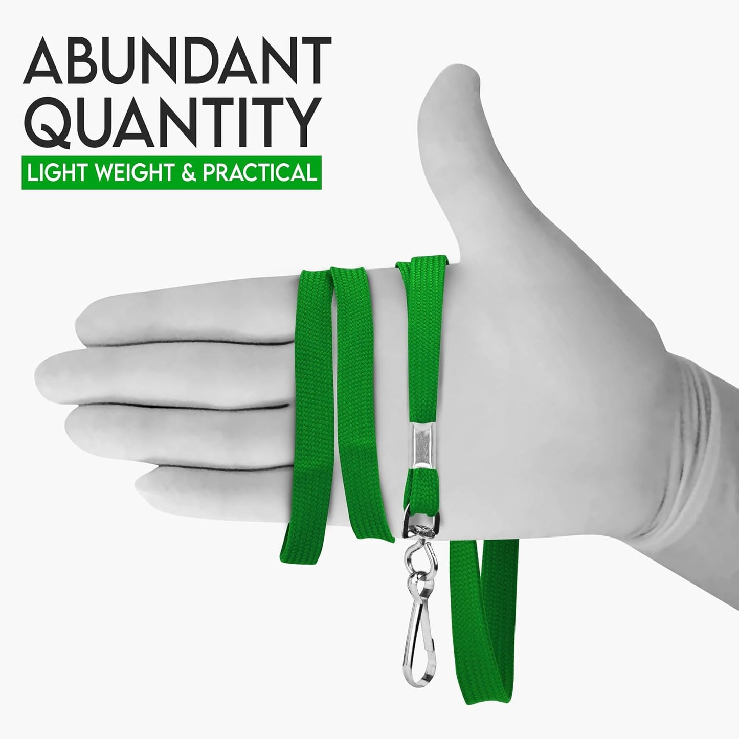 100-Pack Green Lanyards for ID Badges with Swivel J-Hooks - Versatile Neck Lanyard for Keys, Card Holders, Whistles, and More - Ideal for Offices, Teachers, Kids, and Cruise Ship Cards