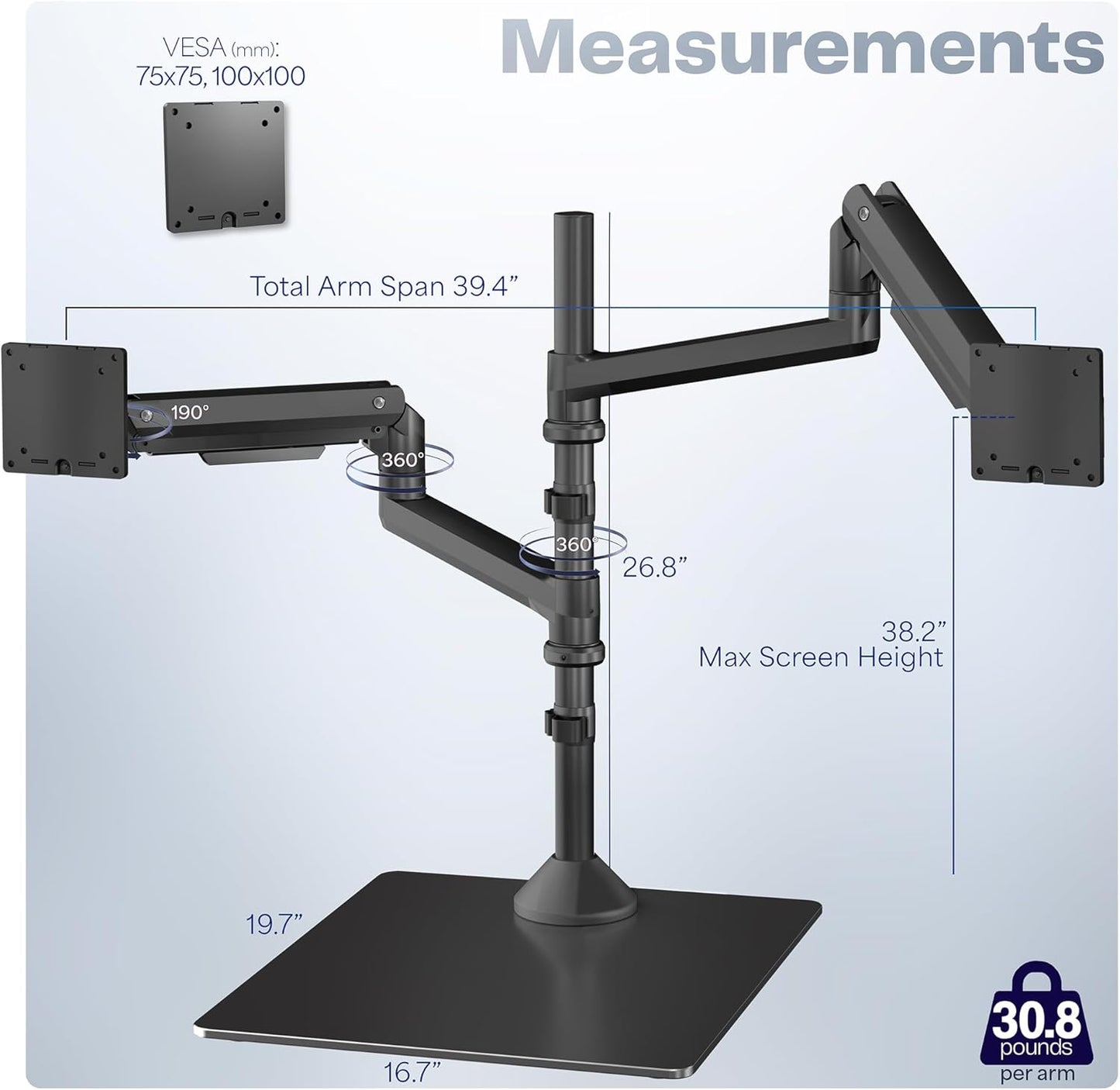 VIVO Pneumatic Arm Dual Ultrawide Monitor Desk Stand for Up to 49 inch Screens with Tempered Glass Base, Holds 2 Ultra Wides Up to 30.8 lbs, Black, STAND-V249FG