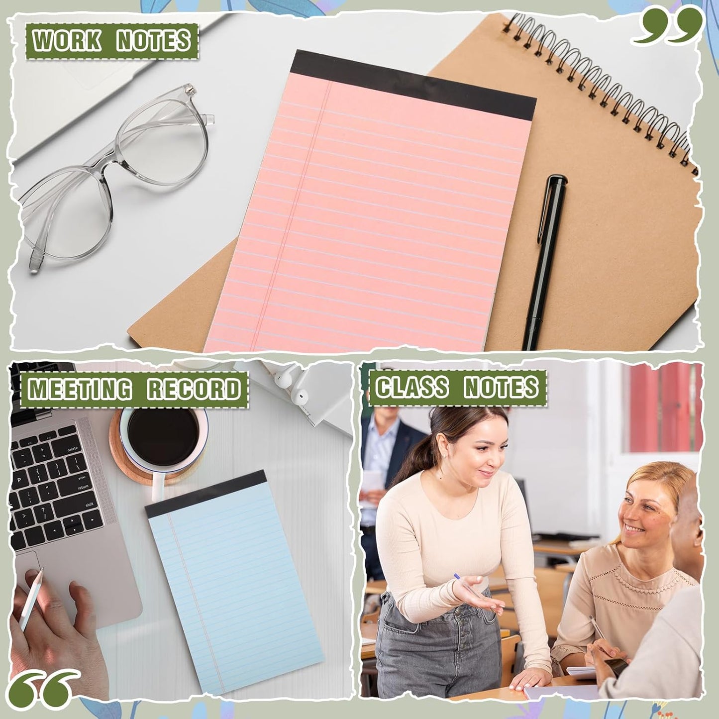 Lincia 12 Pcs 12 Pcs 5" x 8" Small Legal Pads Colored Lined Note Pads Narrow Ruled Writing Notepads 50 Sheets Per Micro Paper Notebook Lined and Perforated for College Office Supplies (Retro Colors)