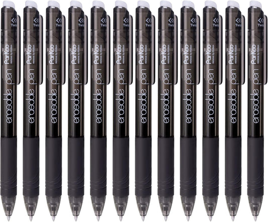 ParKoo Retractable Erasable Gel Pens 0.7mm, 12 Black Twist Pens Fine Point, Make Mistakes Disappear, Smooth Writing with Comfortable Grip for Journaling Drawing Note Taking