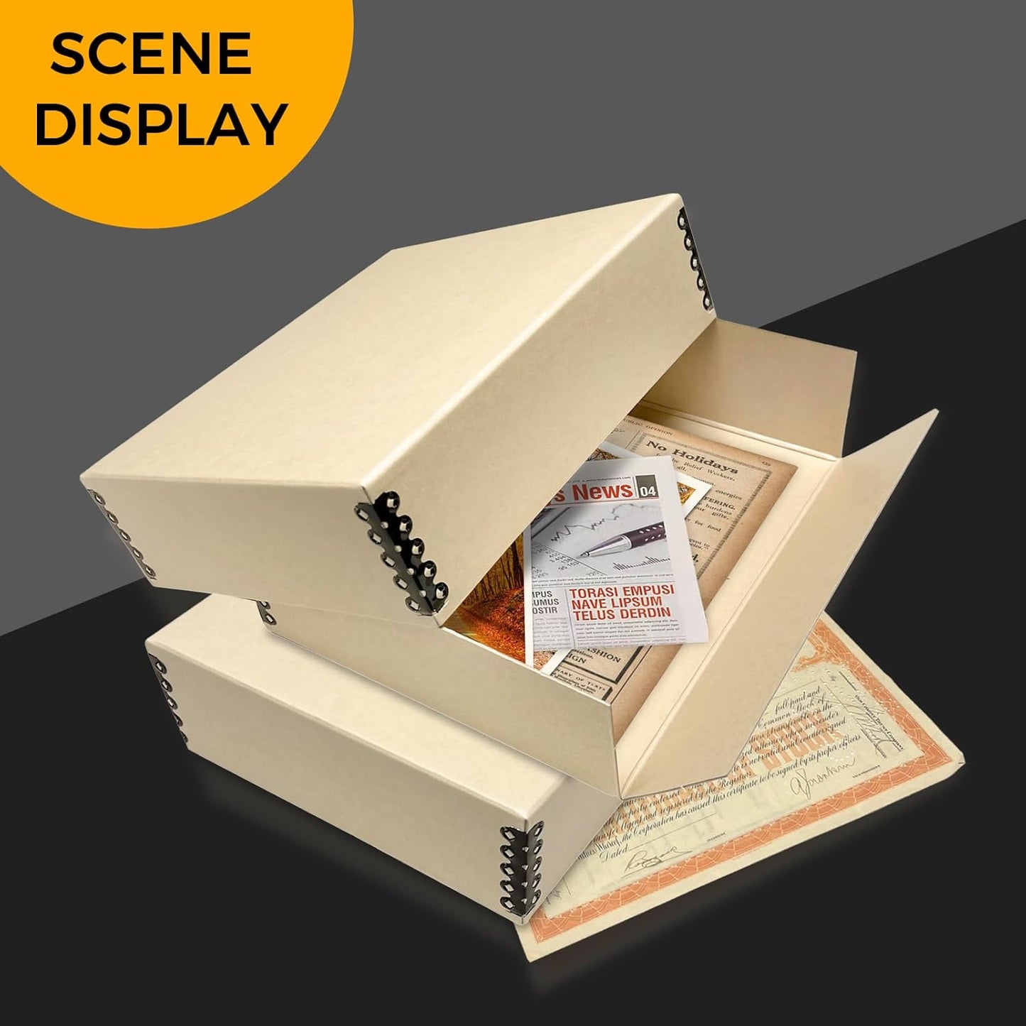 Golden State Art, Archival Storage Box, Acid-Free Drop Front Museum Box with Metal Edge for Storing Artwork Photos Documents Prints Arts and Crafts (Tan-8.5x11x3 Inches) Pack of 2