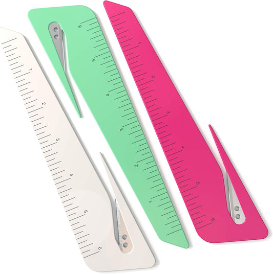 Uncommon Desks Ruler & Letter Opener Combo - Easy to Hold - Oversized Grip - Colorful 6 Inch Ruler - Envelope Opener w/Measuring Tool - Perfect for Crafts, Drafting, Sewing, & Drawing - (3 Pack)