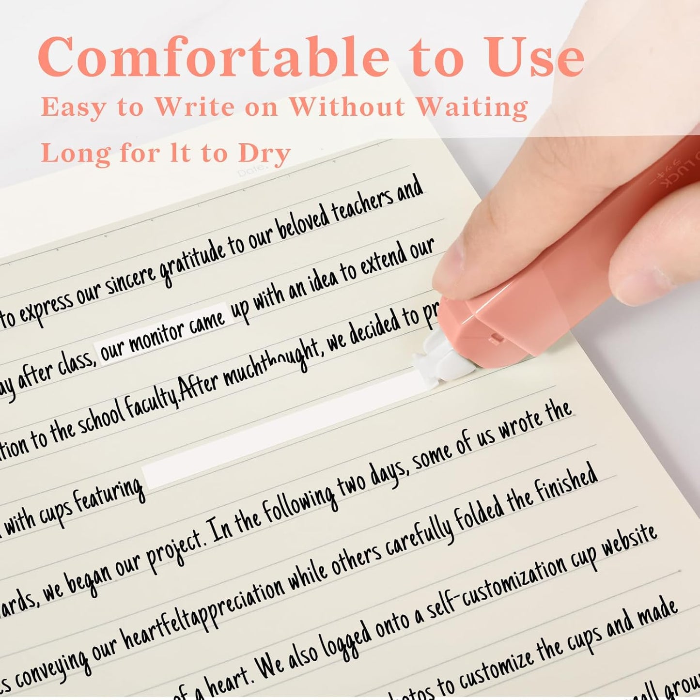 Temiary 6Pcs Mini White Correction Tapes, Quick Dry Smooth Pull Out for Writing, Aesthetic Cute Correction Tape Set Easy To Use for Students School Office Supplies (Pink)