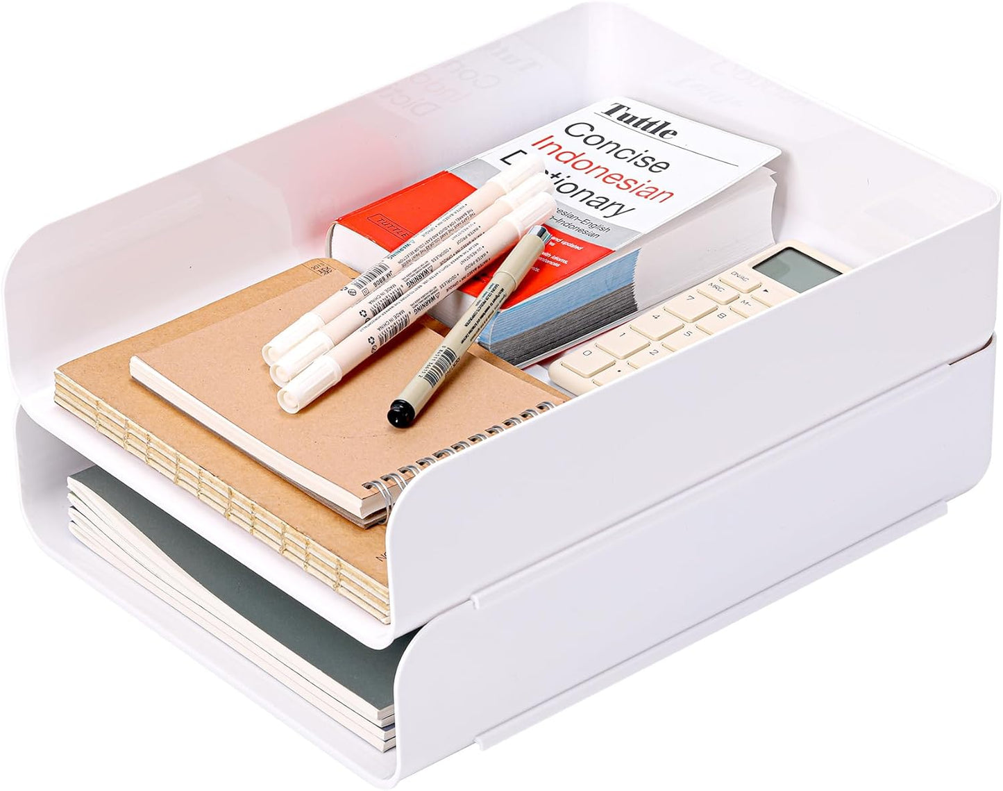 Letter Tray, Set of 2 Office Organization and Storage, PET Letter Tray Desk Organizer, Stackable Document Organizer for Notes, Pens, File Paper, Desk, White