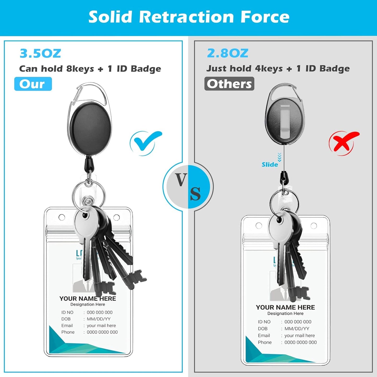 10 Pack Retractable Badge Reel with Carabiner Belt Clip and Key Ring Retractable ID Badge Holders for Office Worker Doctor Nurse