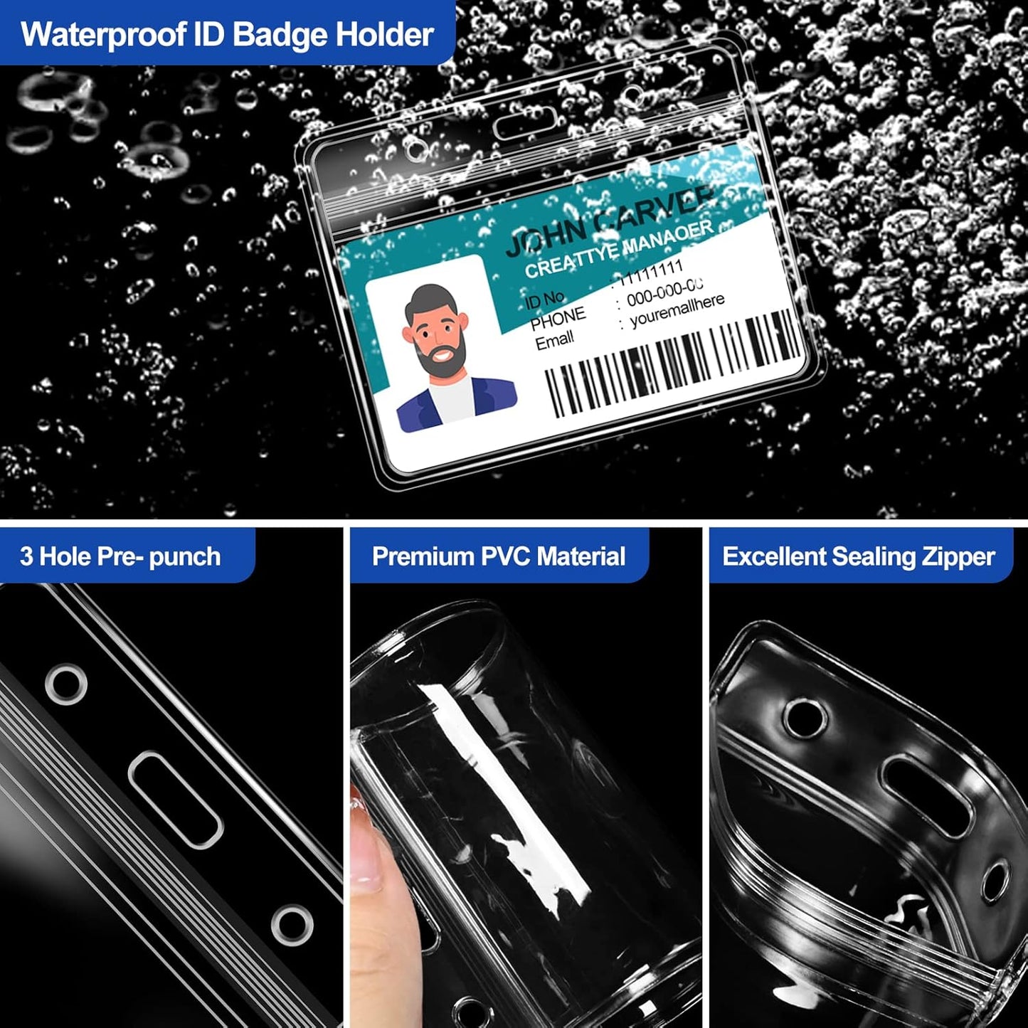 100 Pcs Clear Horizontal Badge Id Card and 100 Pcs Lanyard, Reusable Lanyards for Id Badge Holder Name Tag Badge Holder with Lanyards for Adults Kids Business School Conferences (Blue)