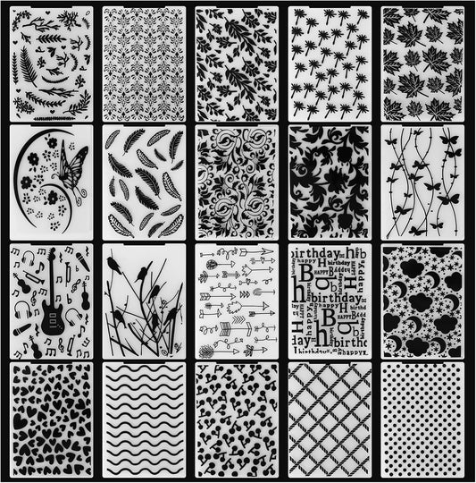 20 Pcs Embossing Folders,Embossing Folders for Card Making,Plastic Paper Card Stencils for Crafts Scrapbook Photo Album DIY,"5.8 x 4.1"(10 Classic + 10 Natural）