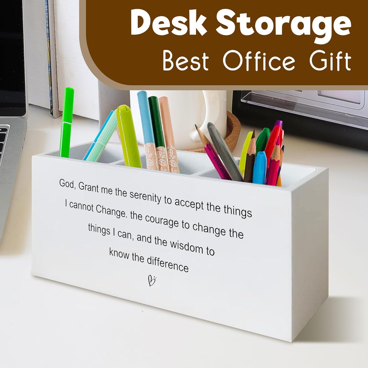 Inspirational Christian Pen Holder for Desk, Christian Gifts for Women Men, Motivational Bible Verse Scripture Wooden Pen Pencil Holder Organizer for Office Desk Accessories