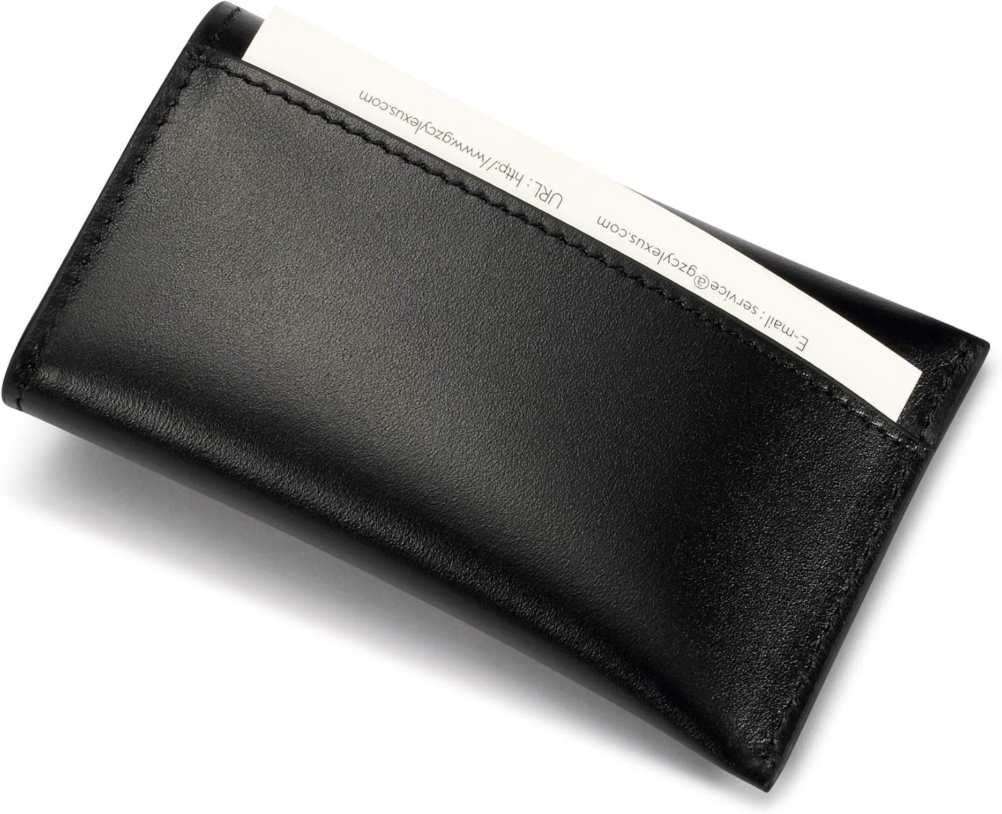 HISCOW Business Card Holder with Flap for Dispensing Cards - Italian Calfskin (Black)