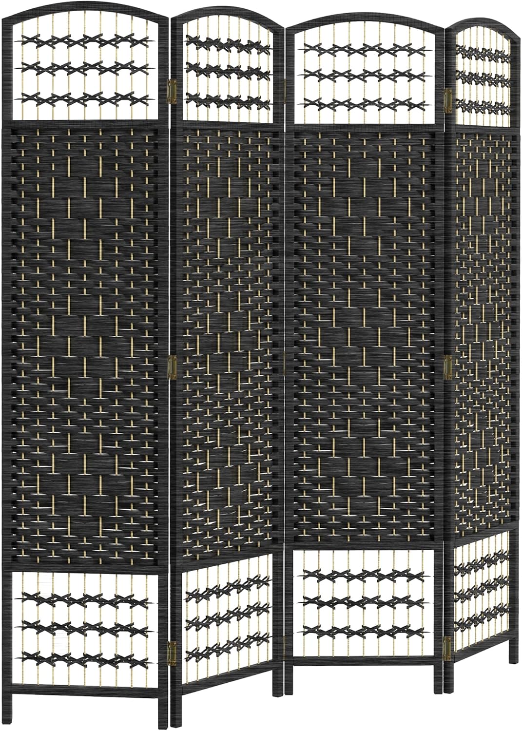 HOMCOM 4 Panel Room Divider, Folding Privacy Screen, 5.6' Room Separator, Wave Fiber Freestanding Partition Wall Divider, Black