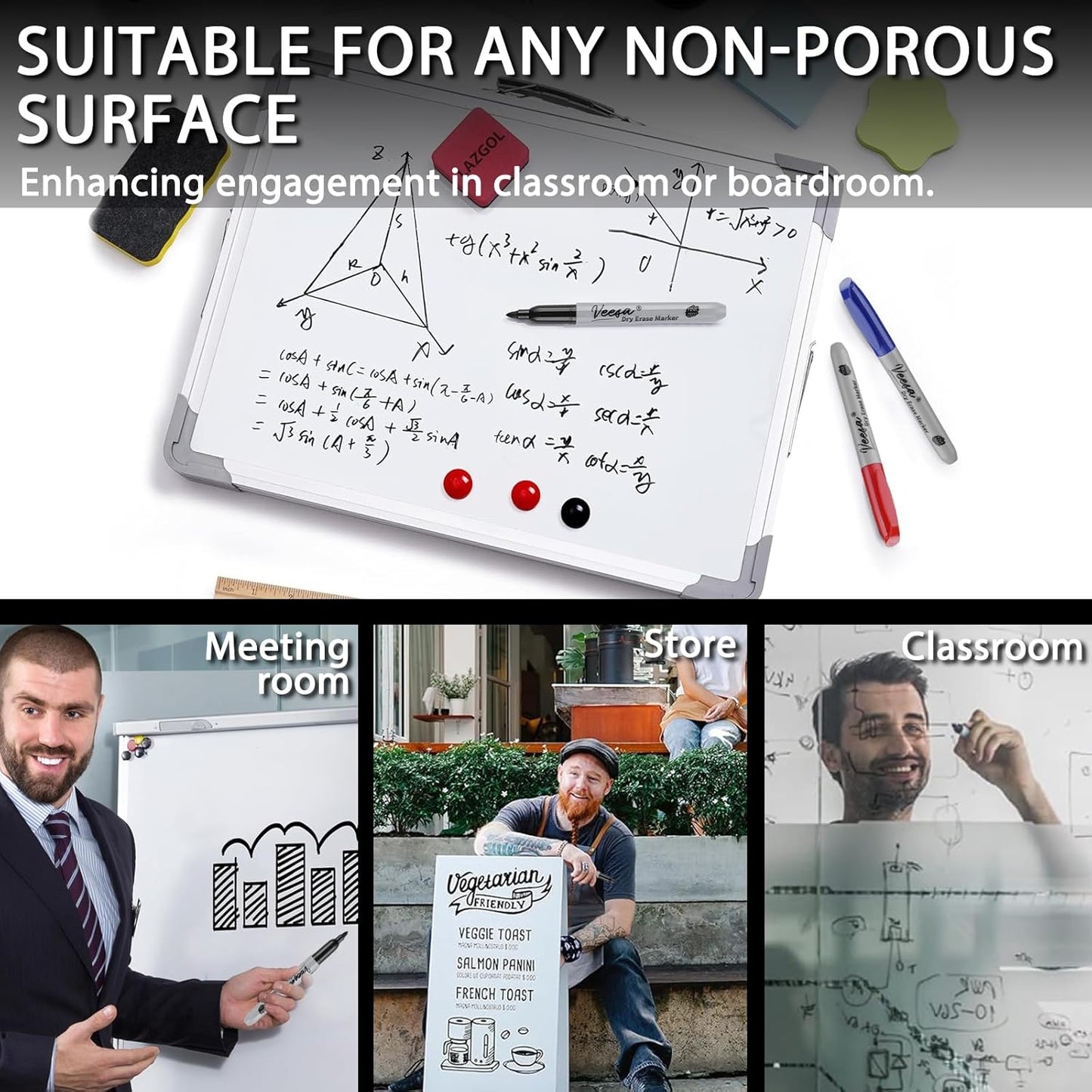 VEESA Dry Erase Markers Bulk, Fine Tip, 3 Assorted Colors, 75 Pack Low-Odor Whiteboard Marker Pens for Office Home, Back to School Supplies