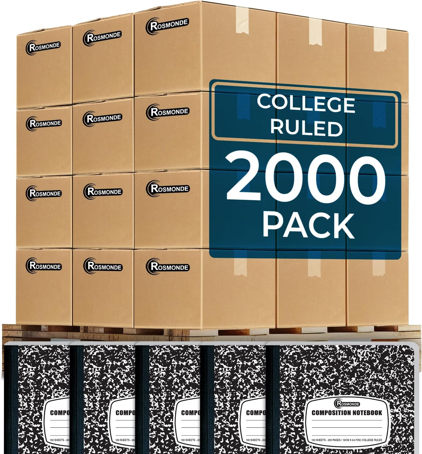 2000 Pack (Pallet) Composition Notebooks Bulk, College Ruled, Full Pallet of Notebooks, 200 Pages (100 Sheets), 9-3/4 x 7-1/2, Bulk Notebooks for School, College & Office, 4-7 Days Transit