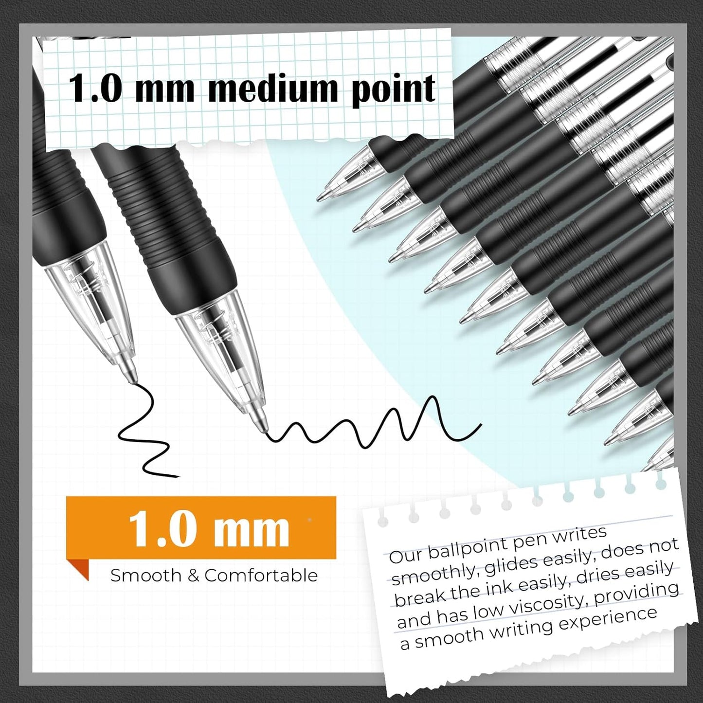 Fulmoon 100 Pcs Gel Ink Pens Retractable Ballpoint Medium Point 1.0 mm Ballpoint Smooth Writing Click Pens for Journal Writing Office Home(Black Ink)