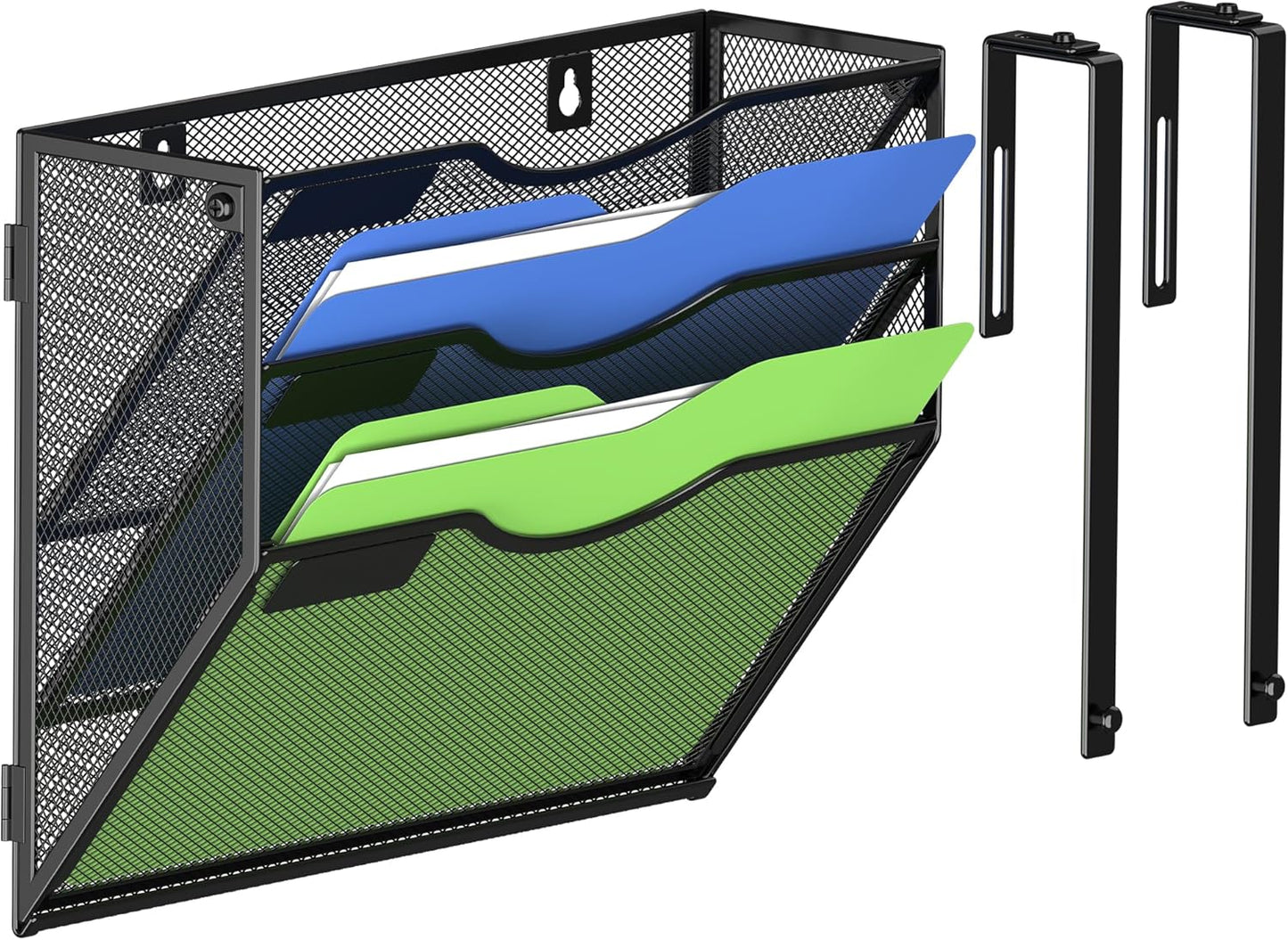 Kuntine.B Wall File Organizer Office Hanging Magazine Holder Wall File Organizer for Office Home (Black, 3 Tier & Hangers)
