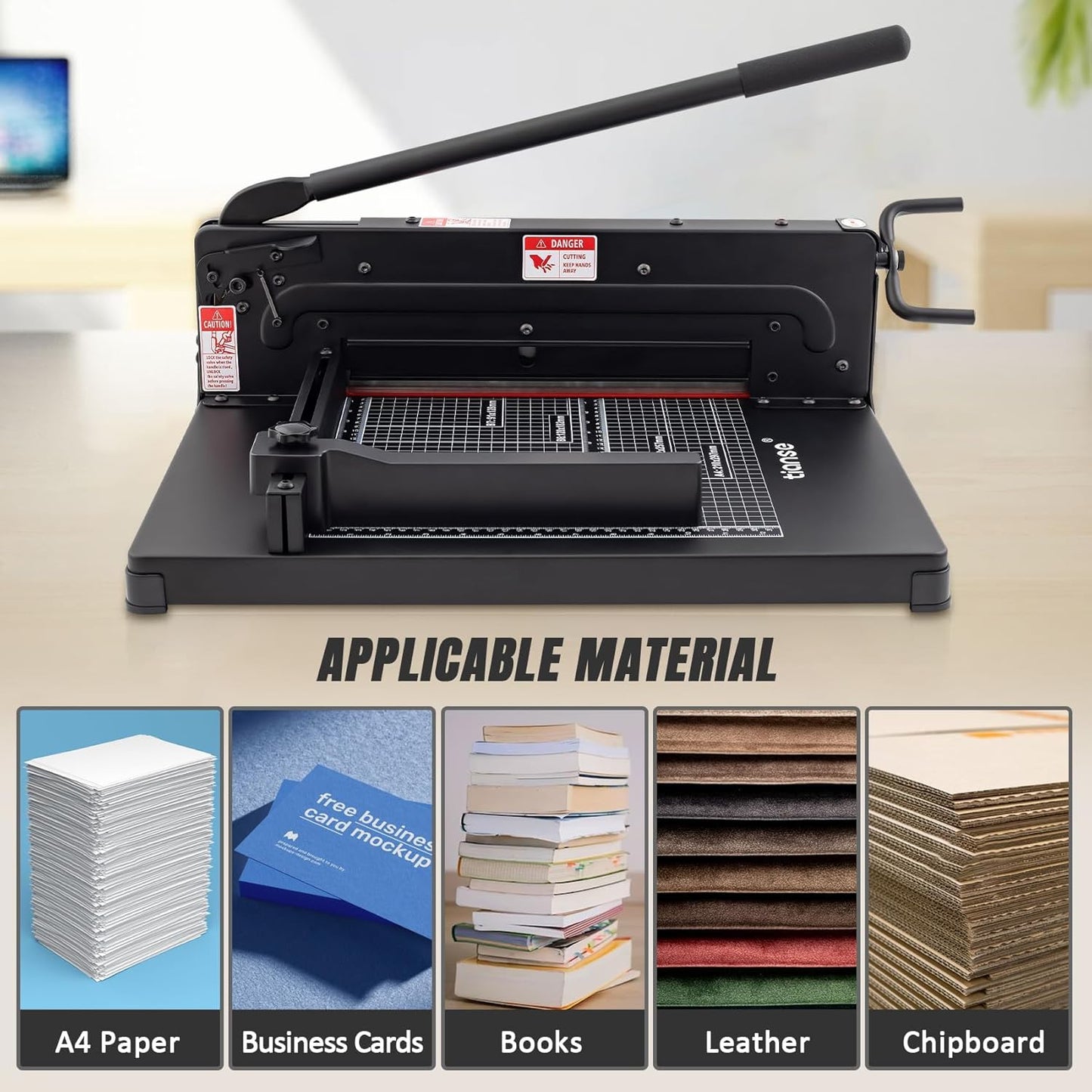 TIANSE Heavy Duty Guillotine Paper Cutter A4 12" Guillotine Paper Cutter 400 Sheet Capacity Solid Steel Construction with Double Safety Protection Perfect for Trimming Paper Cardstock Matboard Black