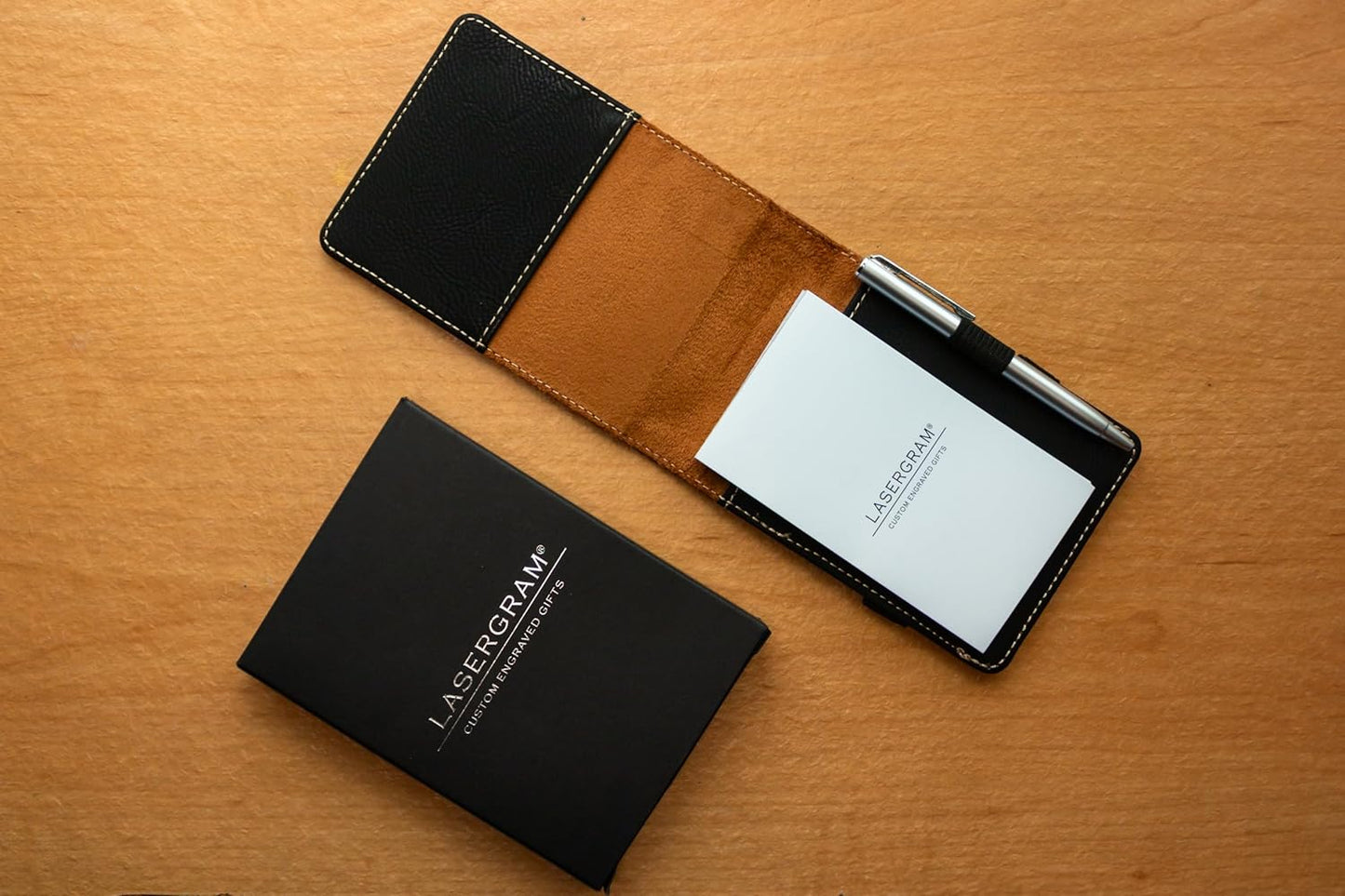 LaserGram Mini Padfolio with Notepad and Pen, Flag of The United States, Personalized Engraving Included (Carbon Fiber Black with Silver)